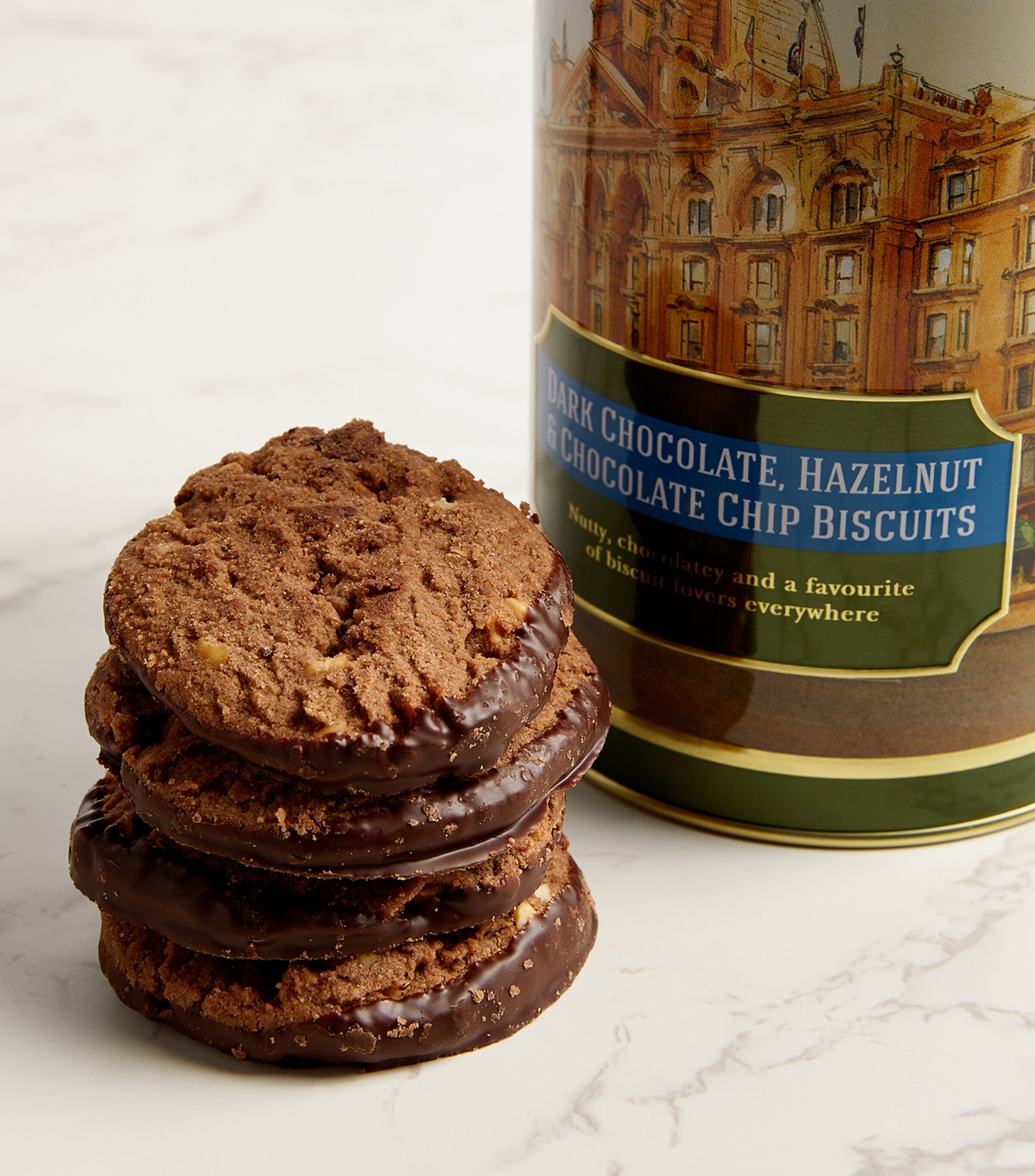 Harrods Dark Chocolate, Hazelnut & Chocolate Chip Biscuits (200g) Image 2
