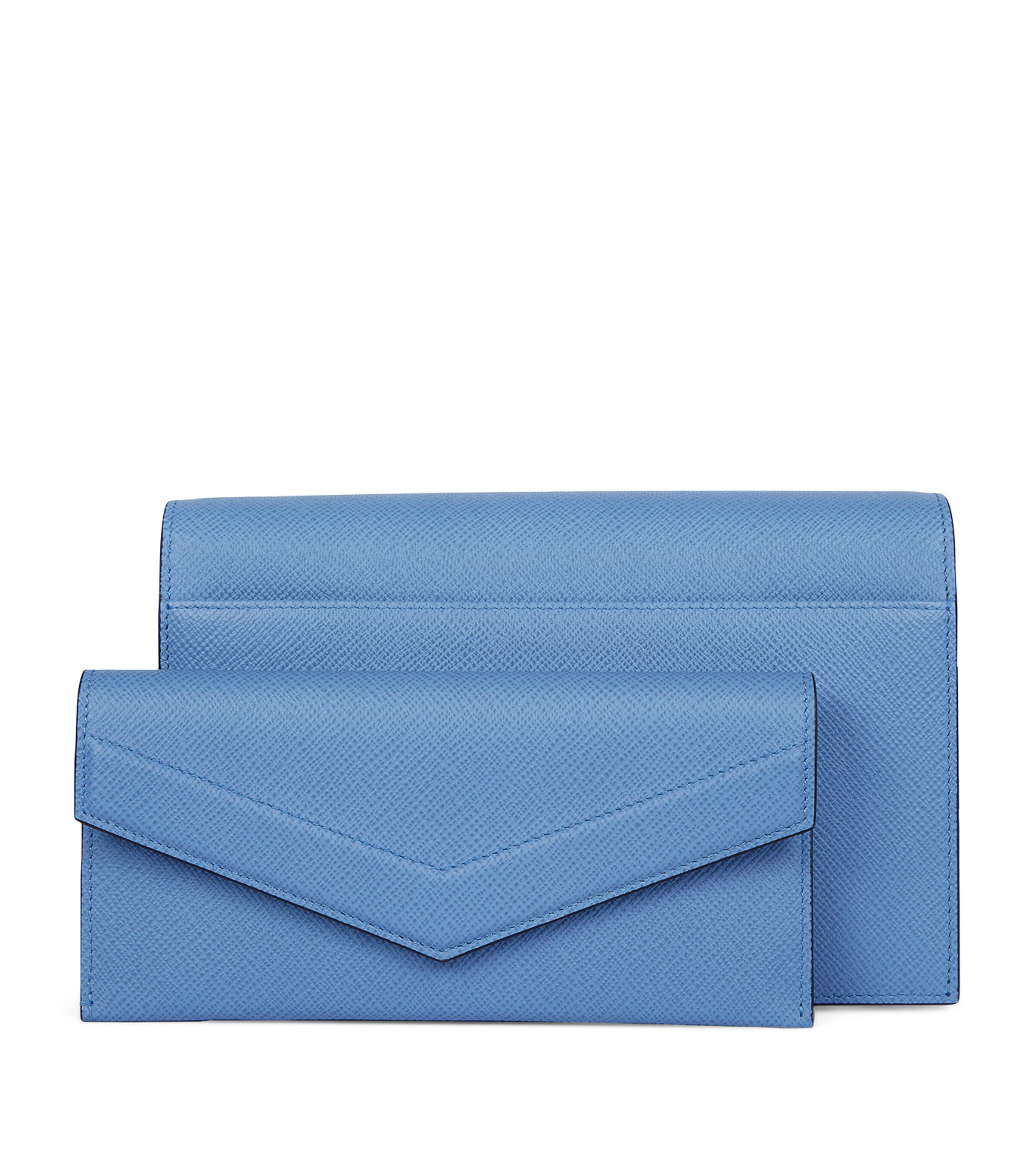 Smythson Panama Leather Envelope Cross-Body Bag Nile Blue Image 4