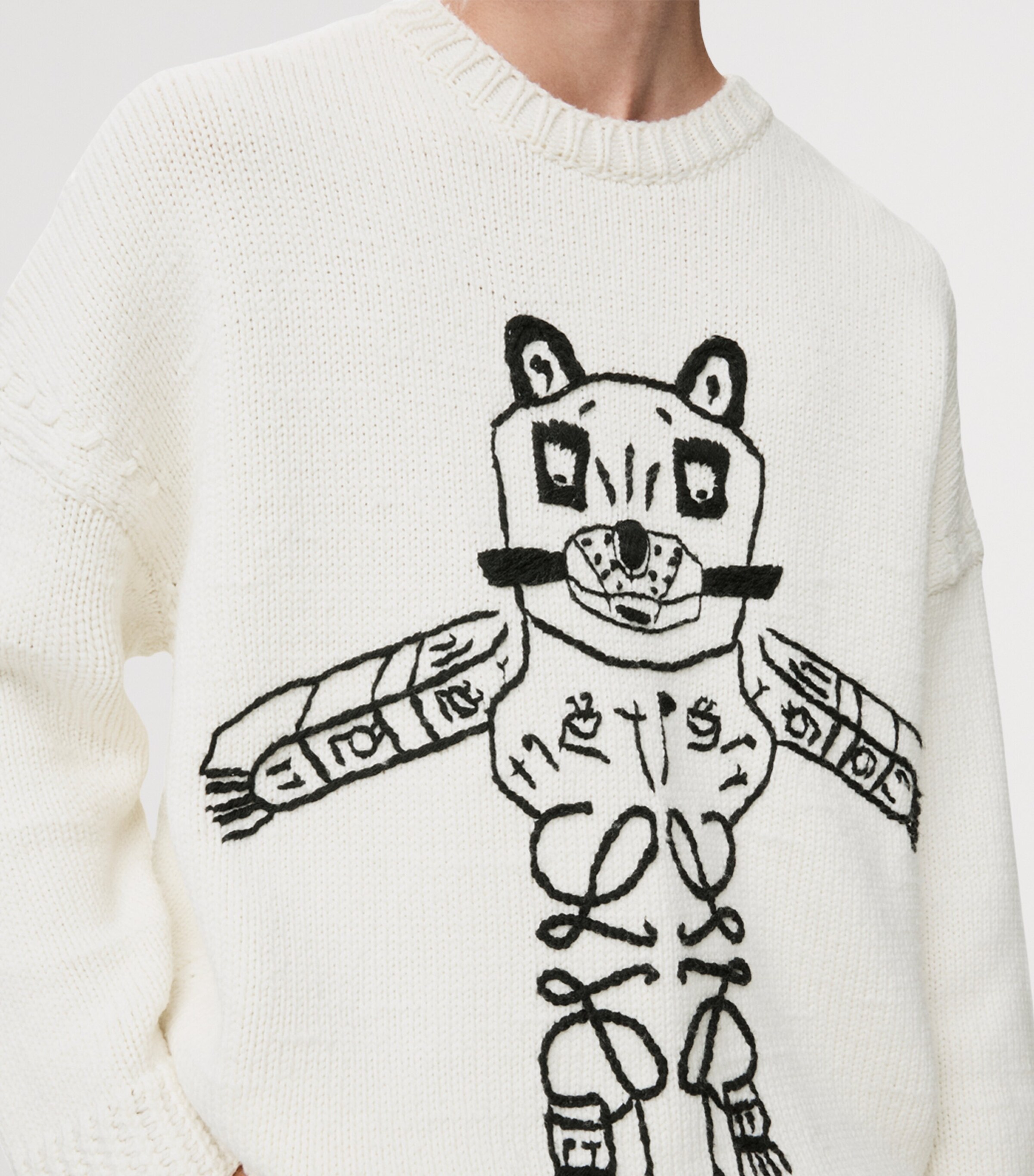 LOEWE Mens x Louis Wain Wool Lucky Cat Sweater White/black Image 9