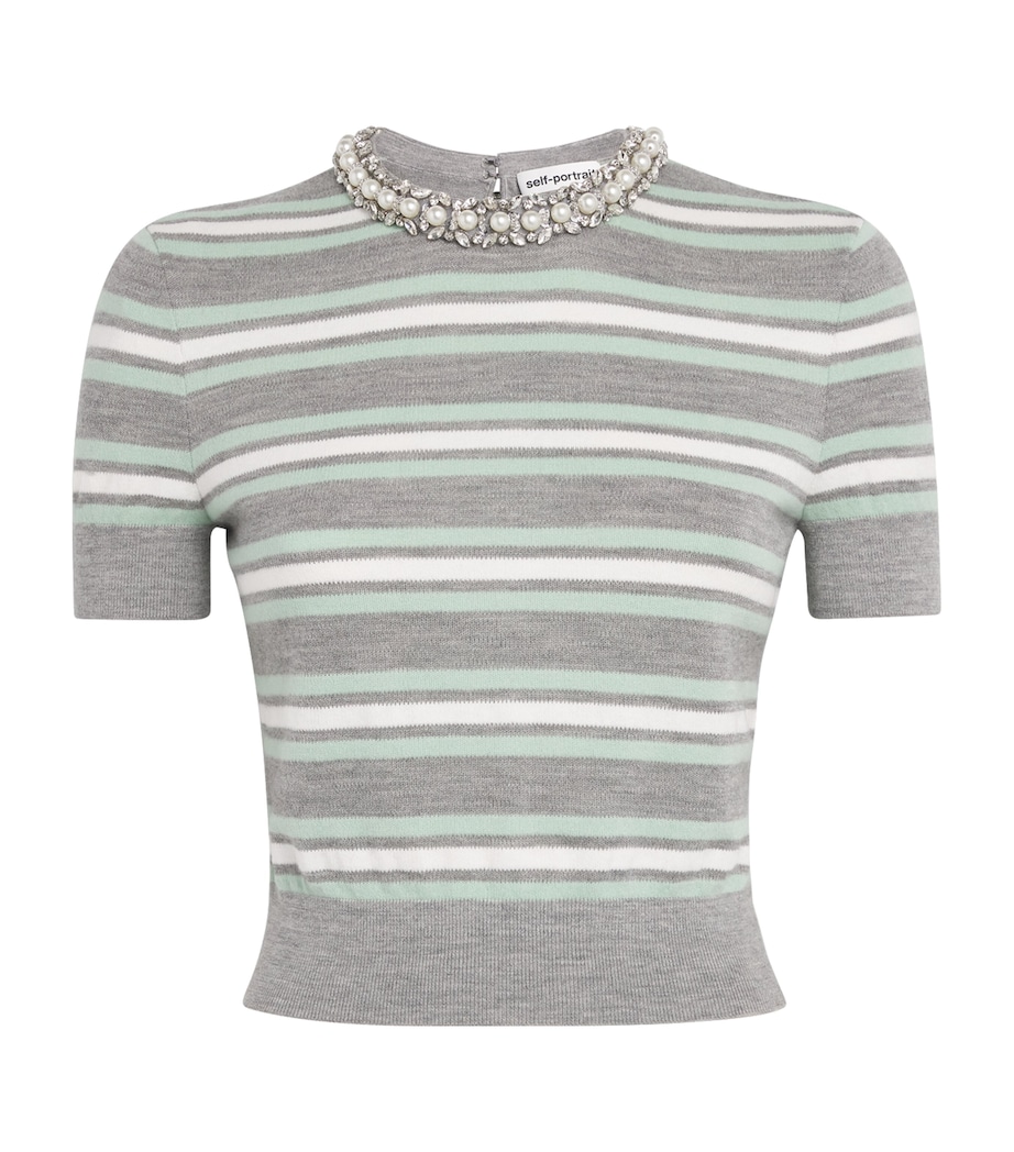 Crystal-Embellished Stripe T-Shirt GREY Image 1