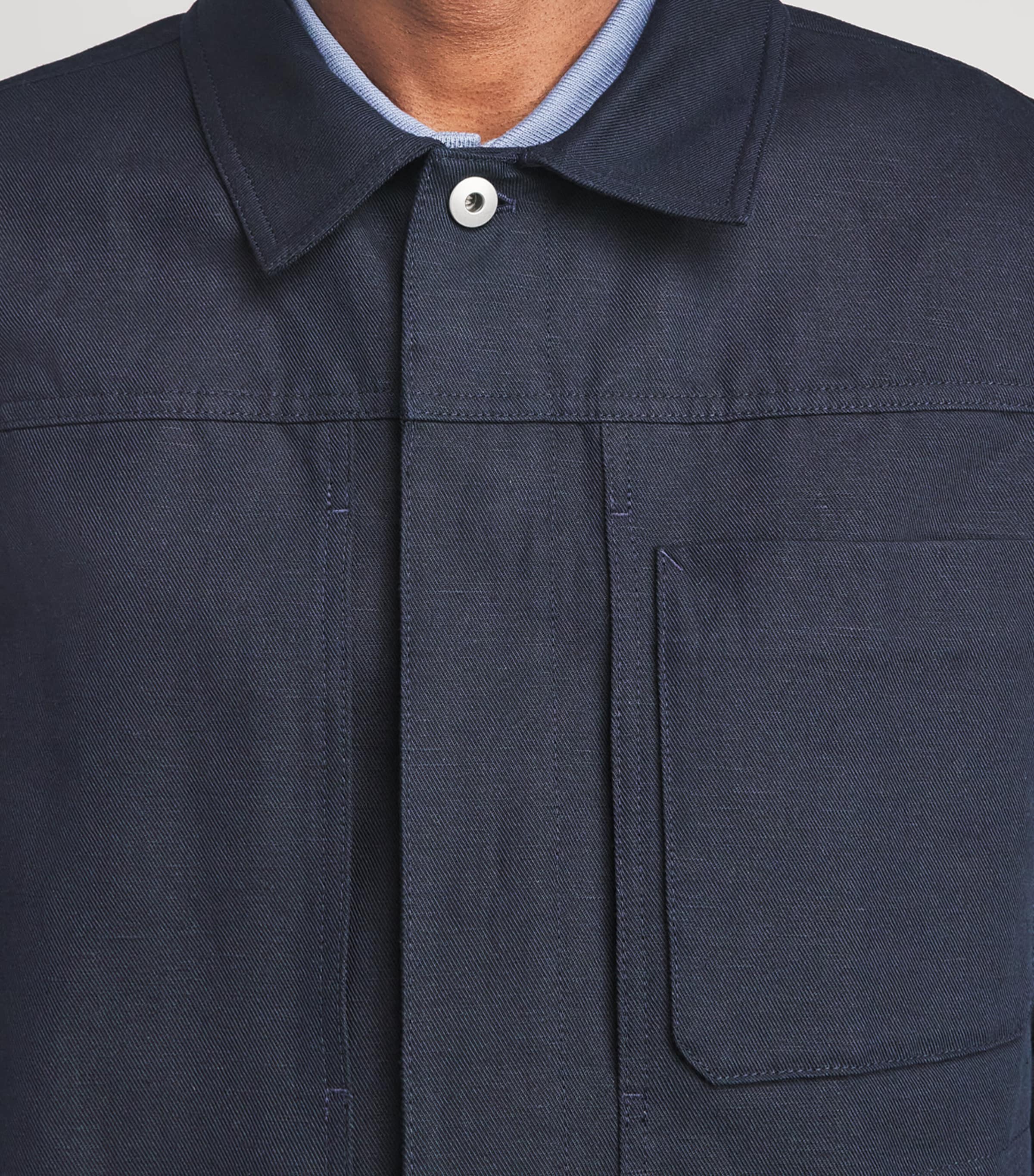 Vince Mens Cotton-Linen Trucker Overshirt Coastal Image 3