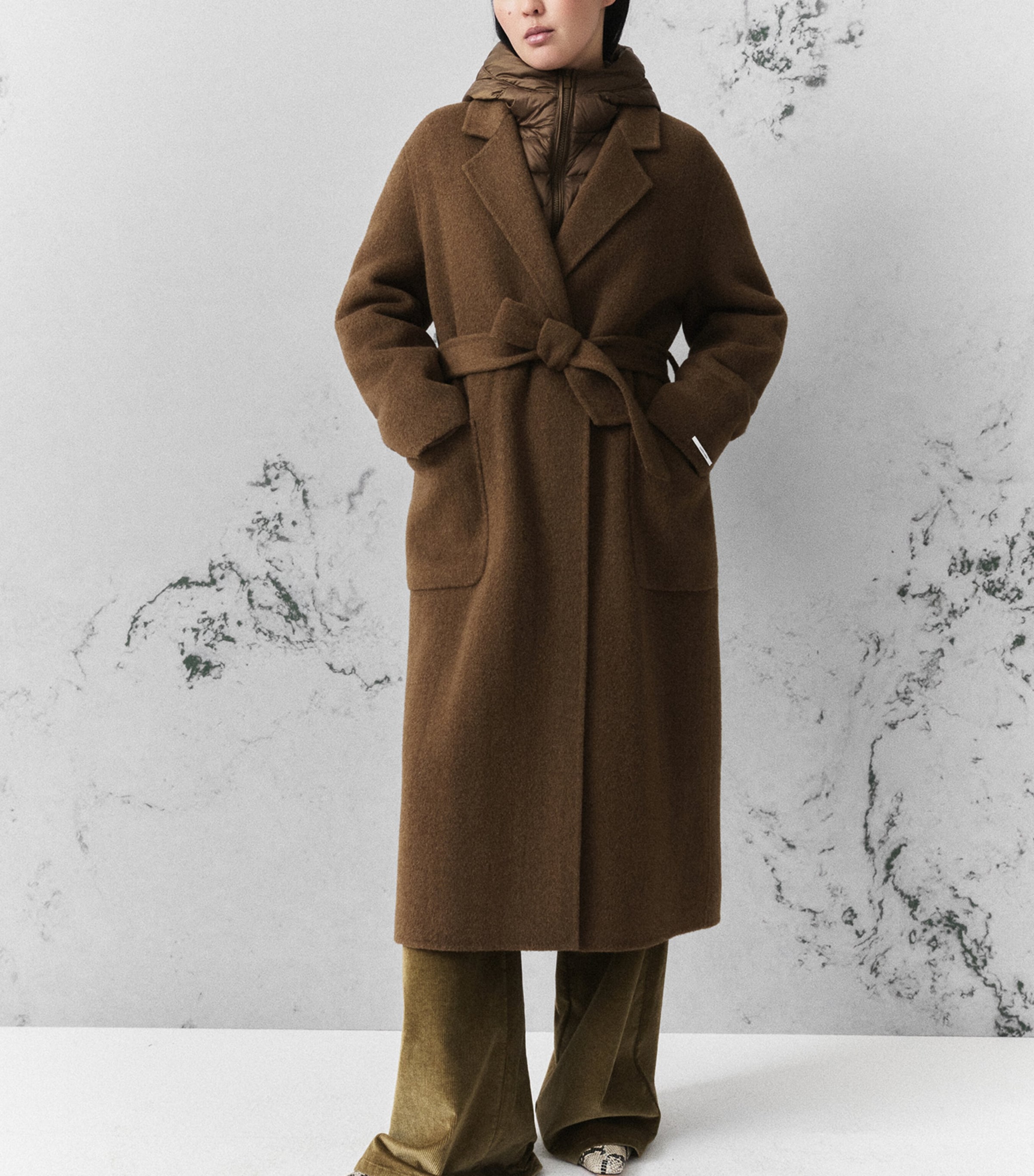 Marella Womens Wool-Alpaca Layered Coat Oil Green Image 4