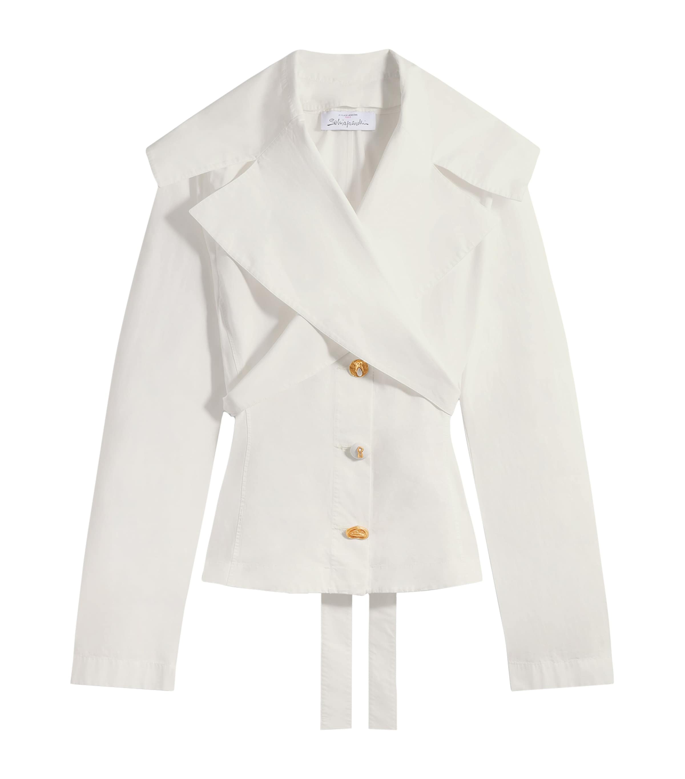 Cotton Crossover Collar Blouse 100 WHITE Image 1