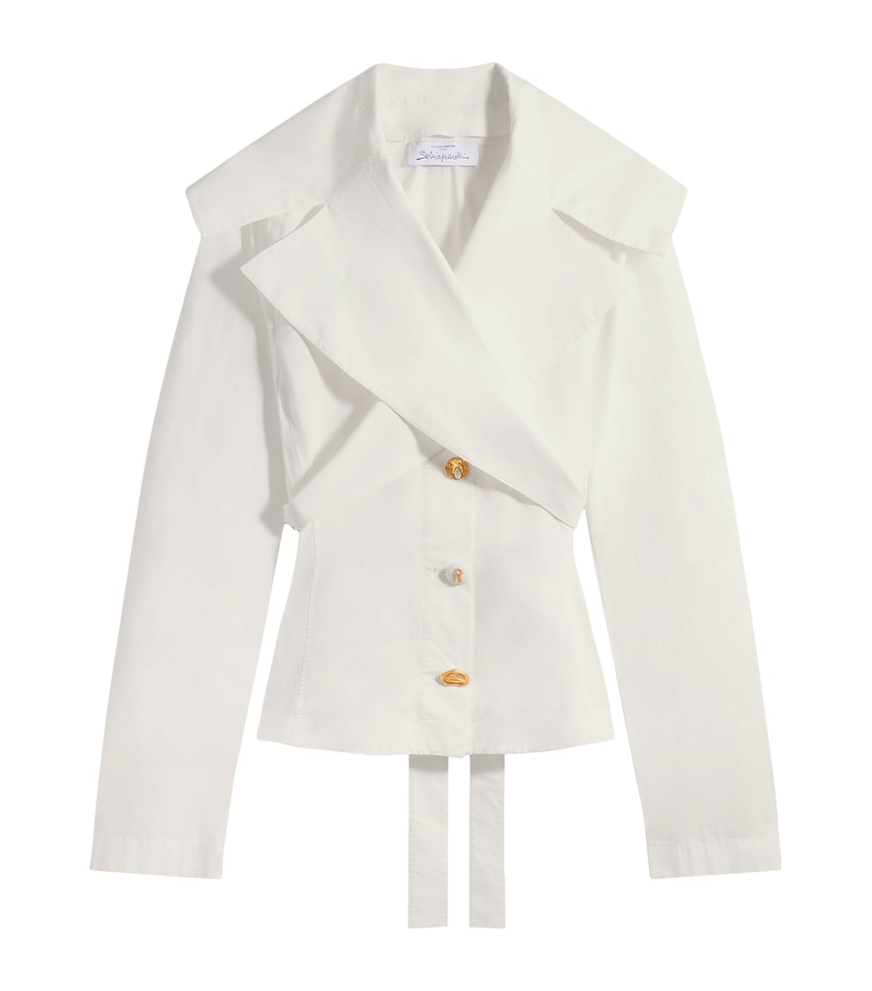 Schiaparelli Cotton Crossover Collar Blouse White