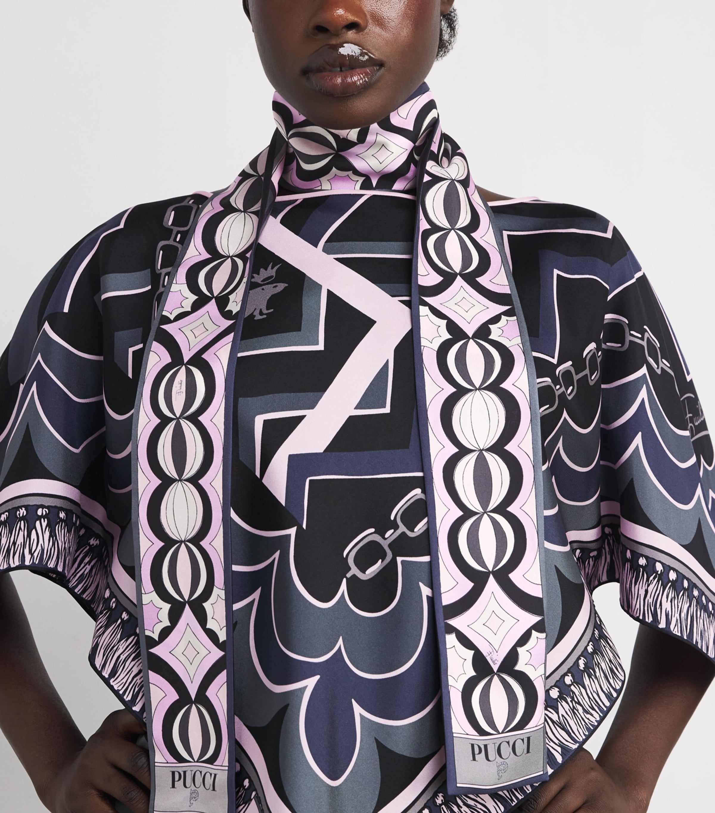 Silk Printed Scarf 1/BLACK PINK Image 2