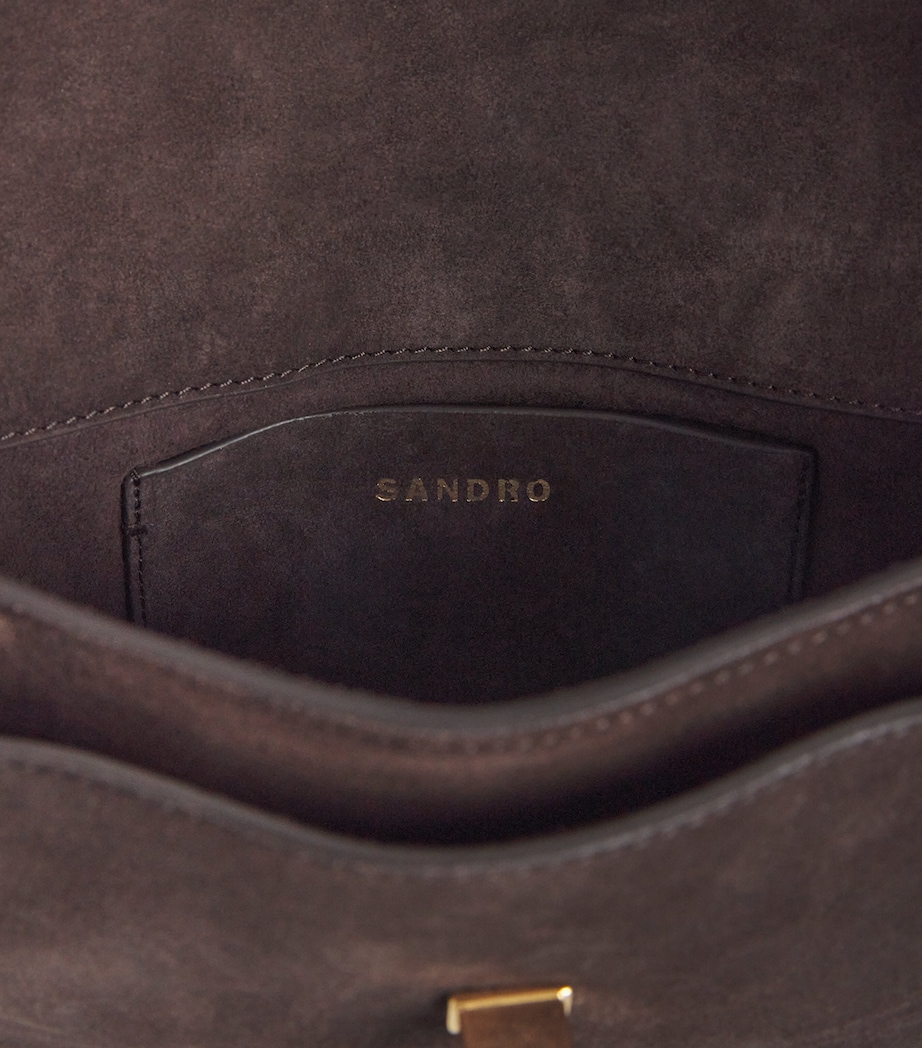 Sandro Paris Medium Suede Le Mambo Janys Shoulder Bag Black Brown Image 5
