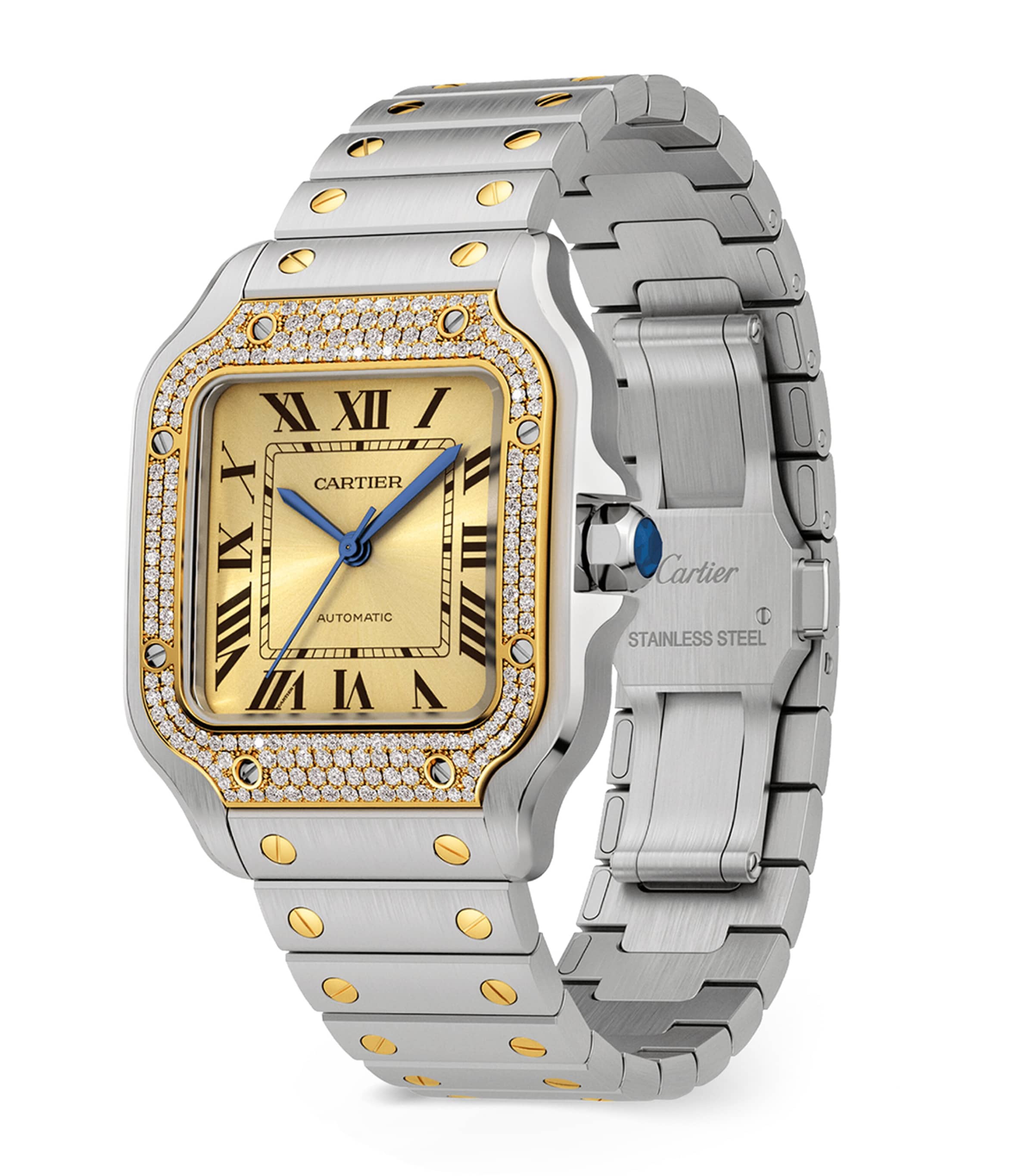 Stainless Steel and Diamond Santos de Cartier Watch 41.9mm GOLD Image 3