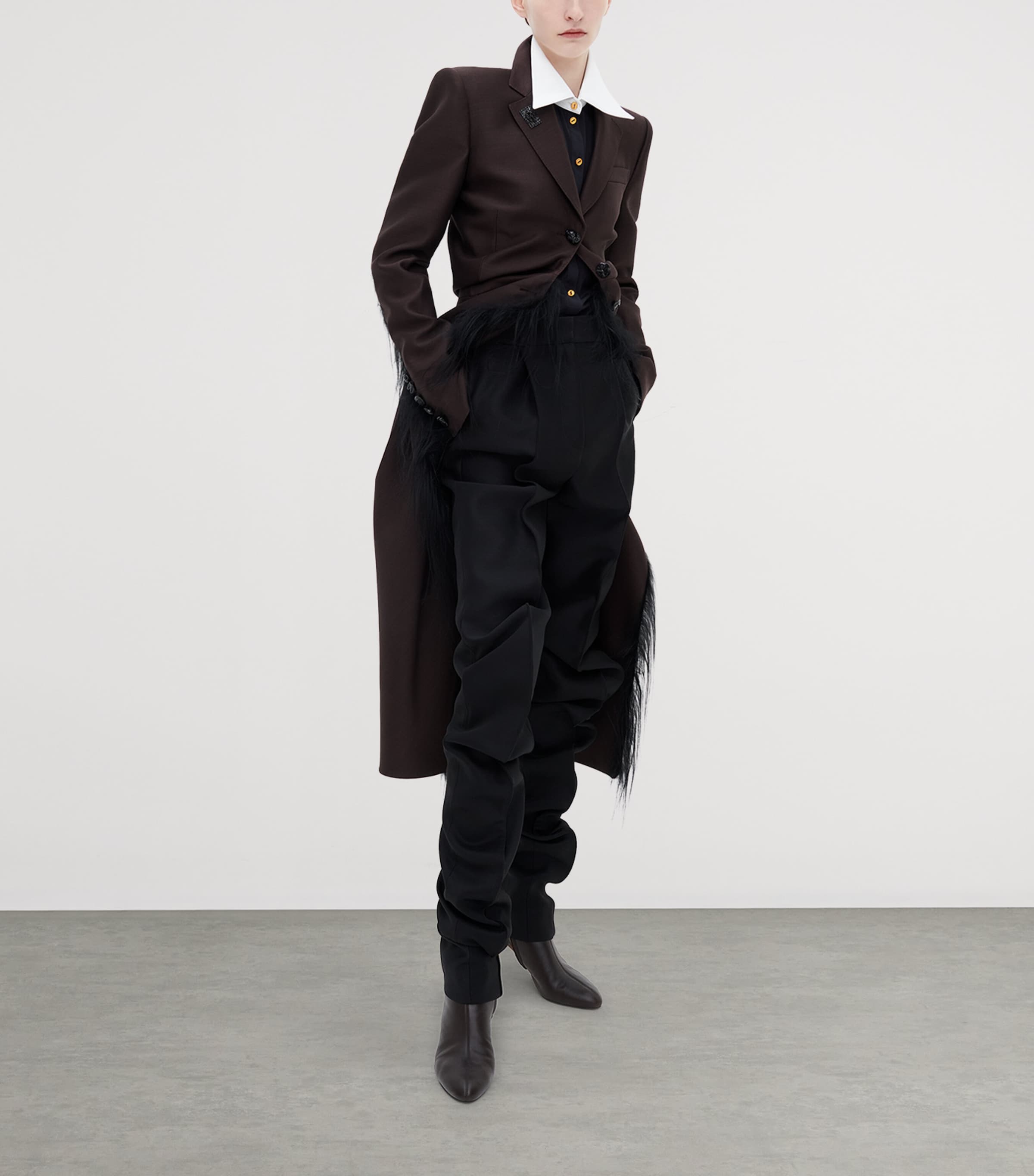 Schiaparelli Womens Wool-Silk Demi-Lune Tailored Coat Dark Brown Image 2