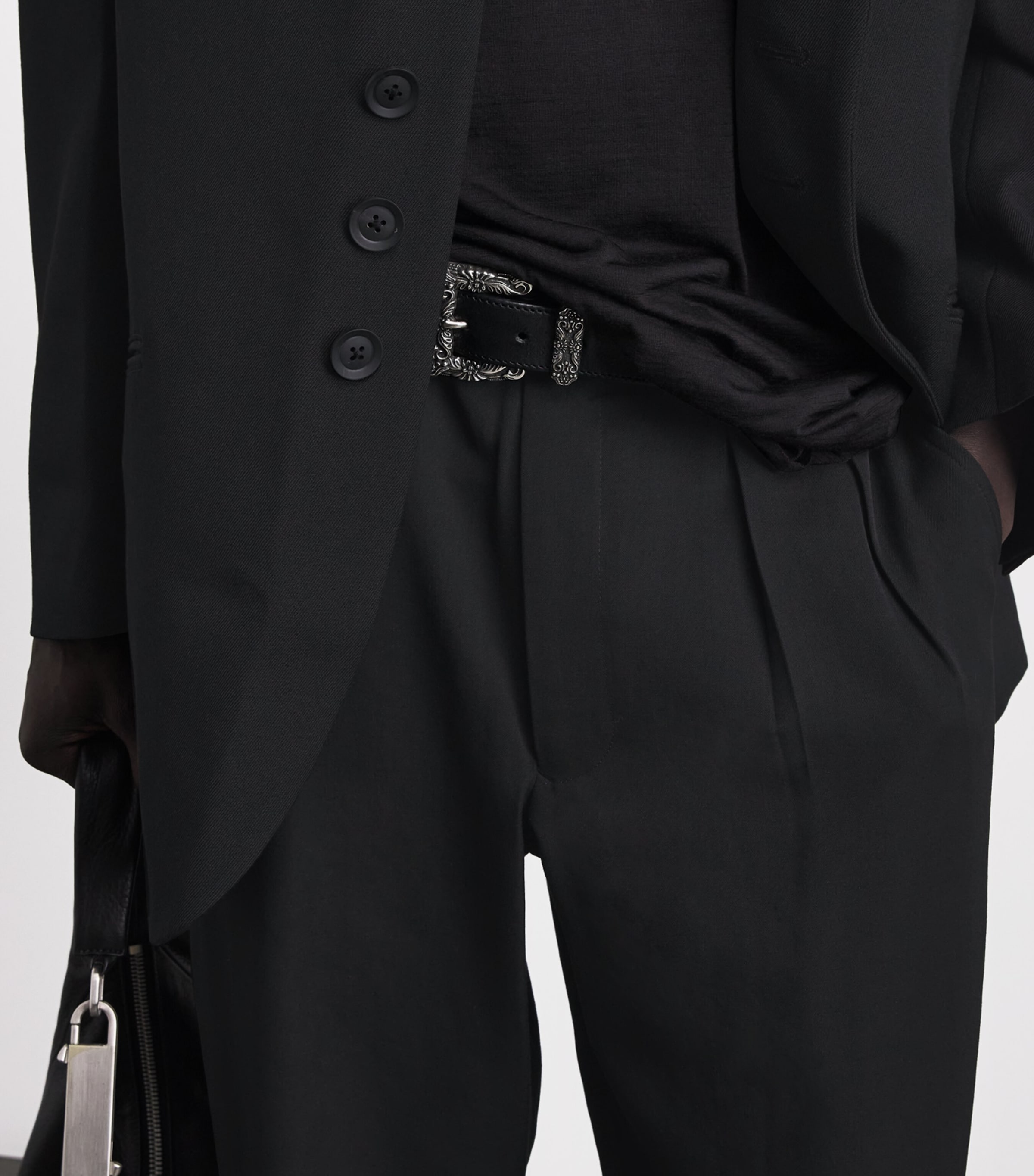 Yohji Yamamoto Mens Wool Pleated Straight Trousers Black Image 3