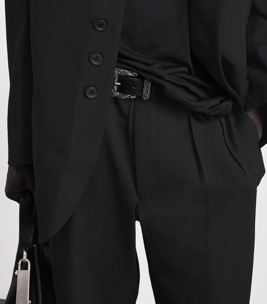 Yohji Yamamoto Mens Wool Pleated Straight Trousers Black Image 3