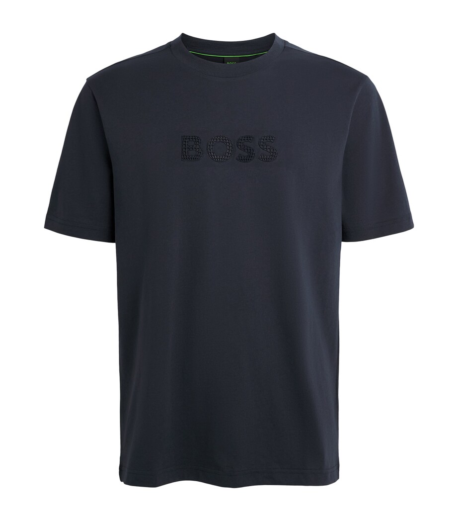 BOSS Mens Cotton Textured Logo T-Shirt Dark Blue Image 1