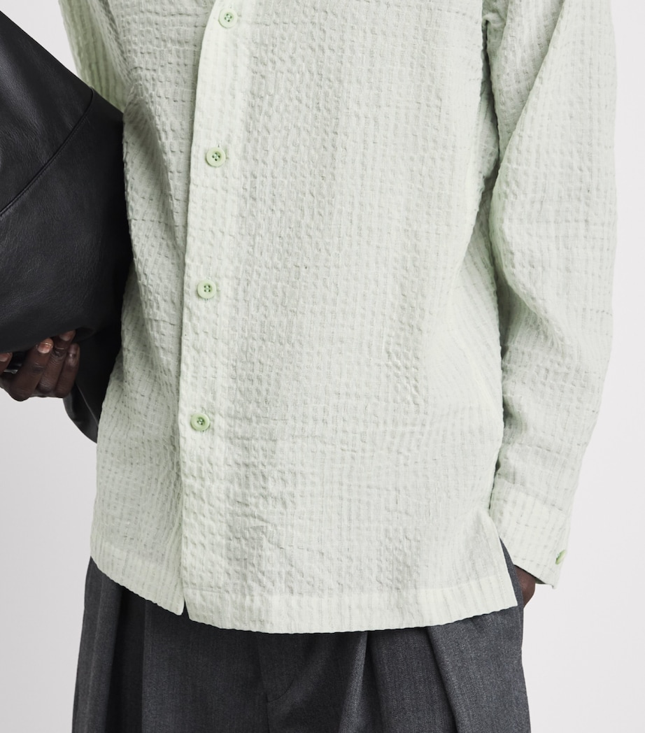 IM MEN Mens Cotton-Linen Stripe Shrink Shirt Sage Green Image 3