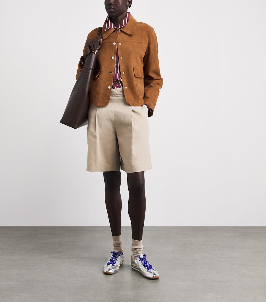 Claudie Pierlot Womens Suede Shirt-Style Jacket Camel Image 2
