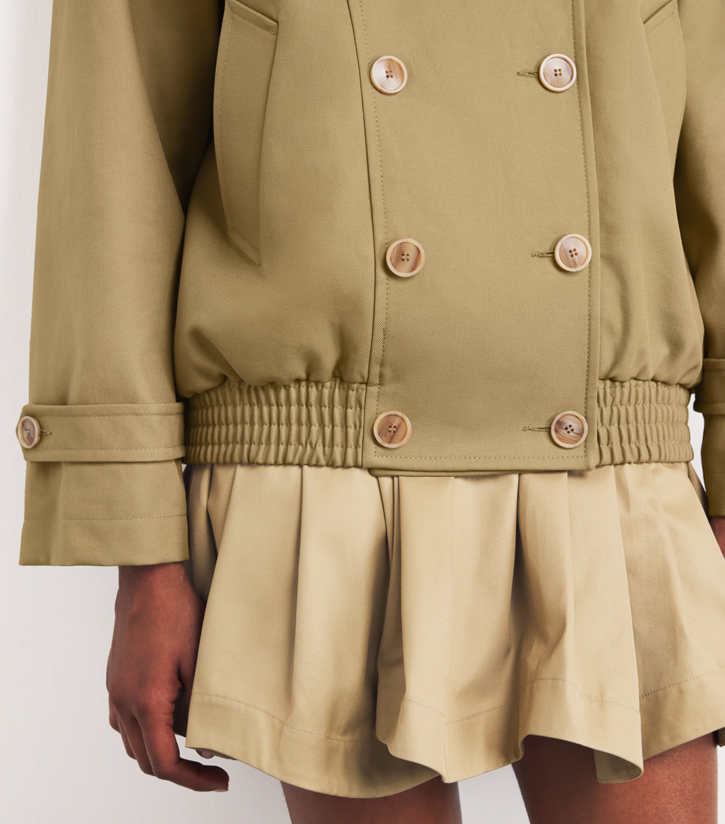 Cotton Oversized Short Trench Coat BEIGE Image 6
