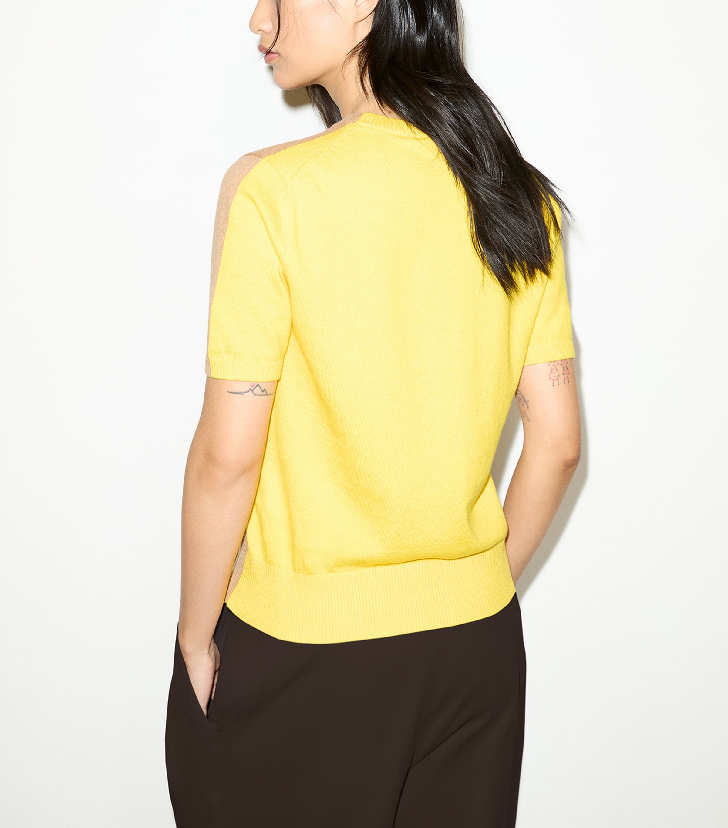 MAX&Co. Womens Cotton-Cashmere Reversible Short-Sleeve Sweater Camel Image 3