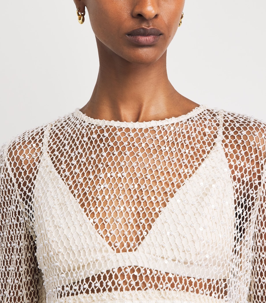 PatBO Womens Crochet Pearl-Embellished Bloom Blouse Beige Image 3