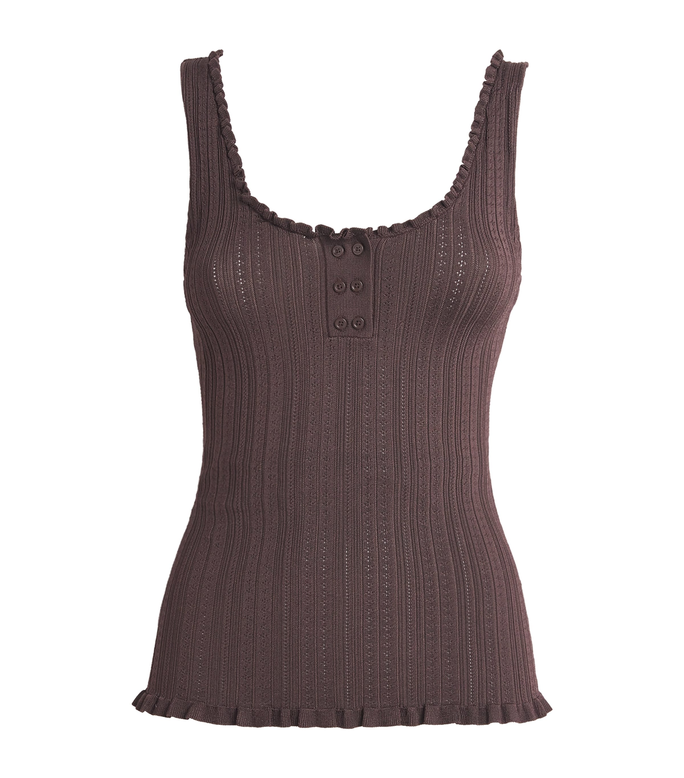 Pointelle Knit Tank Top CHOCOLATE Image 1