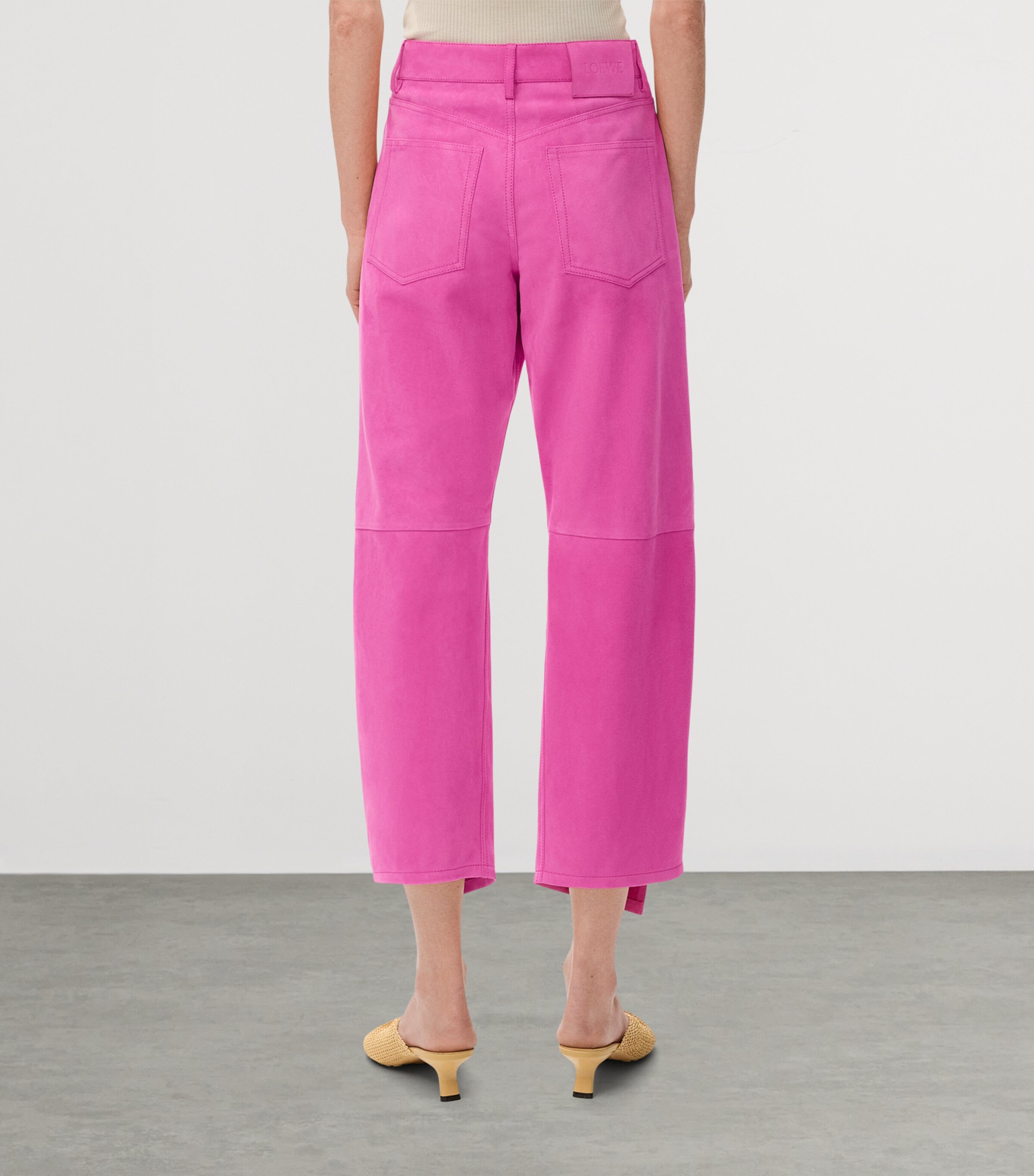 LOEWE Womens x Paula's Ibiza Suede Split-Leg Flared Trousers Pink Image 4
