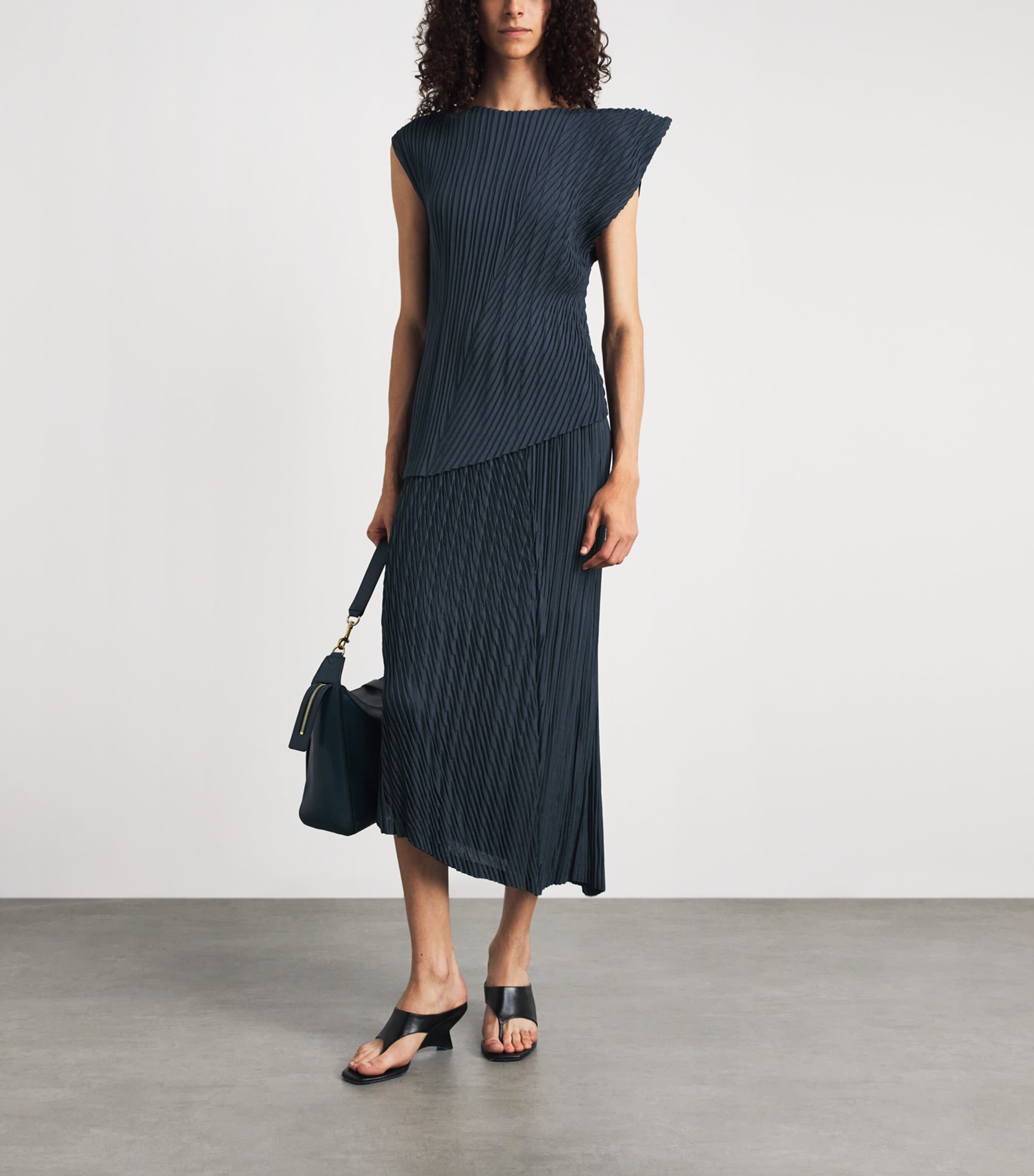 Issey Miyake Blue Unfurling Pleats Asymmetric Midi Skirt | Harrods US