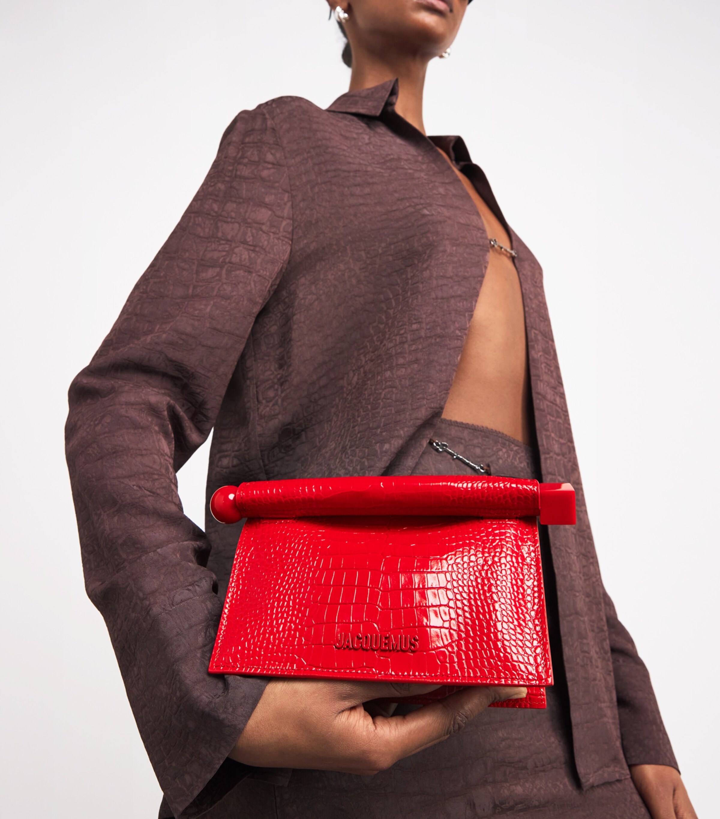 Croc-Embossed Leather La Petite Pochette Clutch Bag 470 RED Image 5
