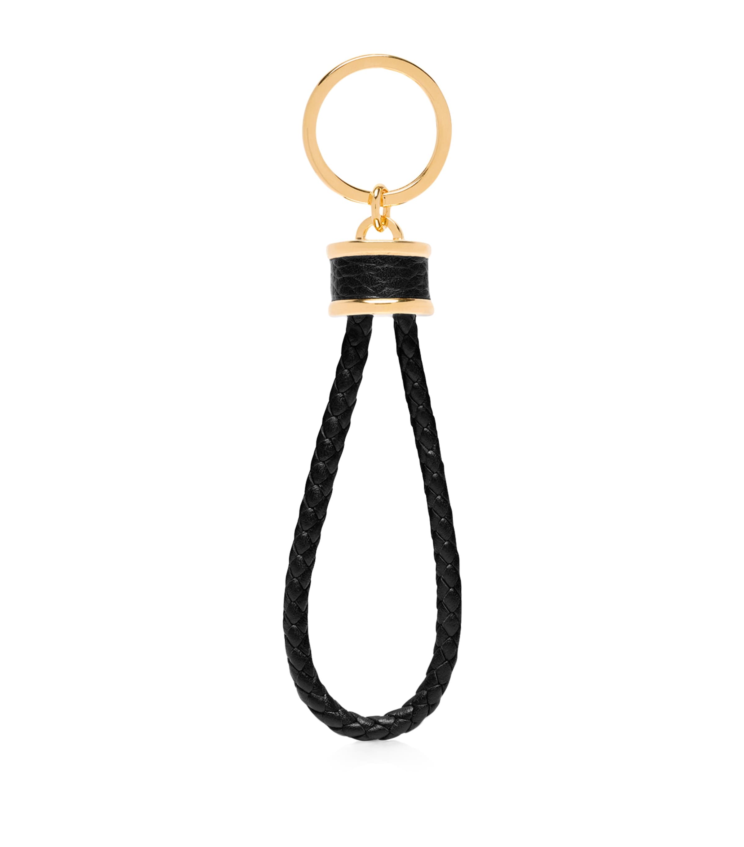 Tom Ford Braided Calf Leather Keychain With Polished Gold-tone Ring In Black