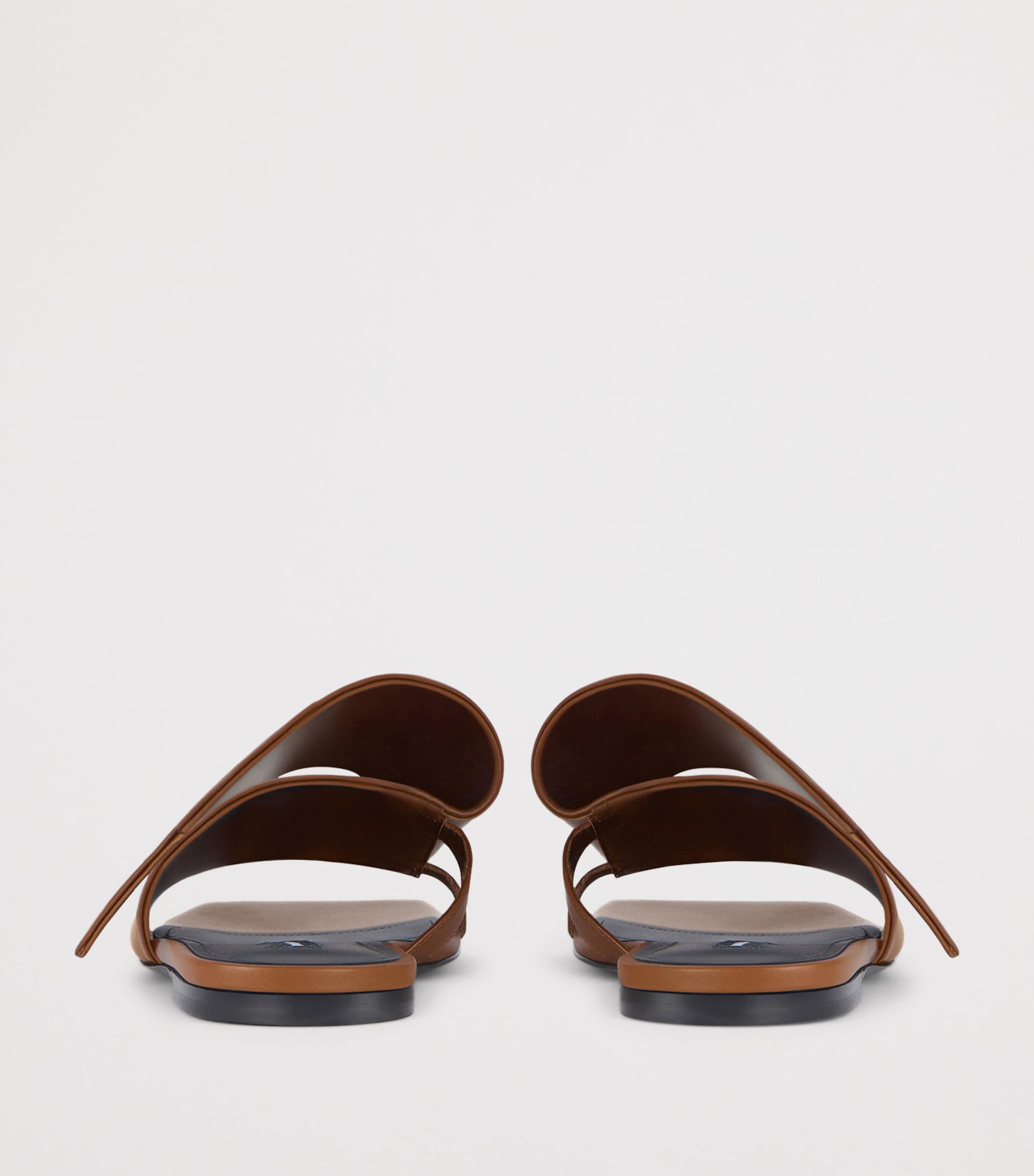 Leather Twisted Ribbon Flat Sandals TAN Image 5