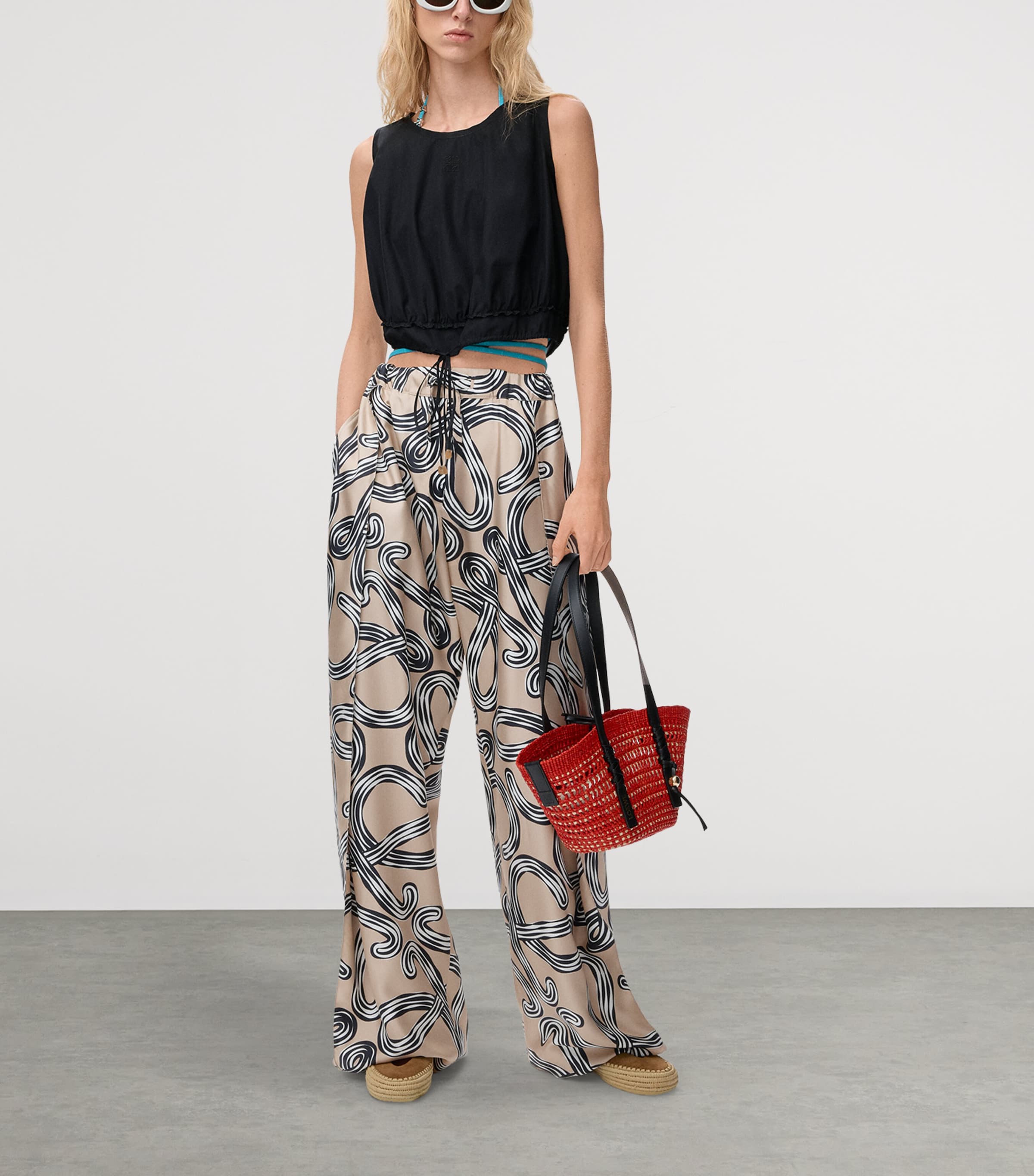 LOEWE Womens x Paula’s Ibiza Silk Drawstring Trousers Beige/black Image 2