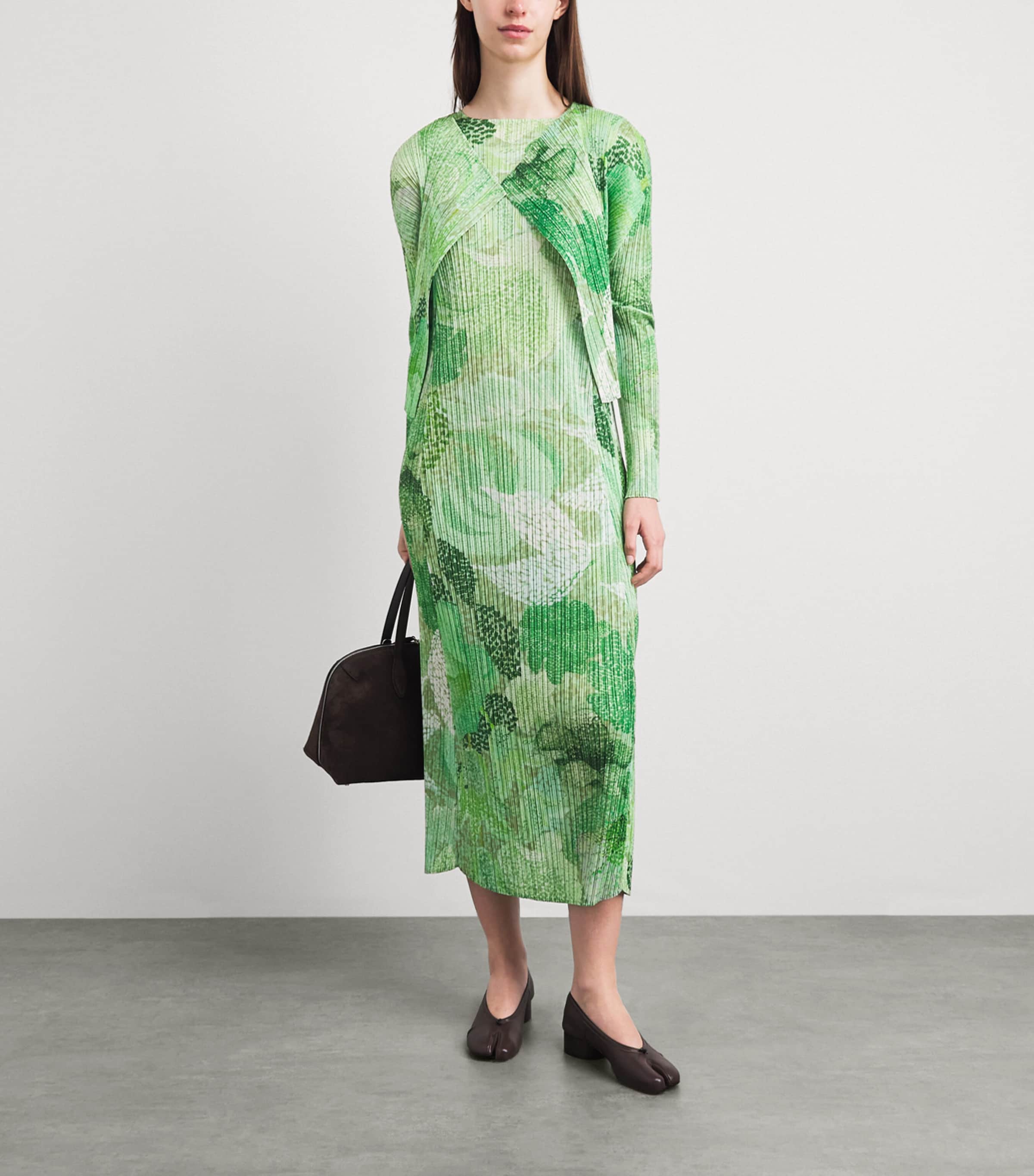 Pleats Please Issey Miyake Green Pleated Foggy Forest Cardigan