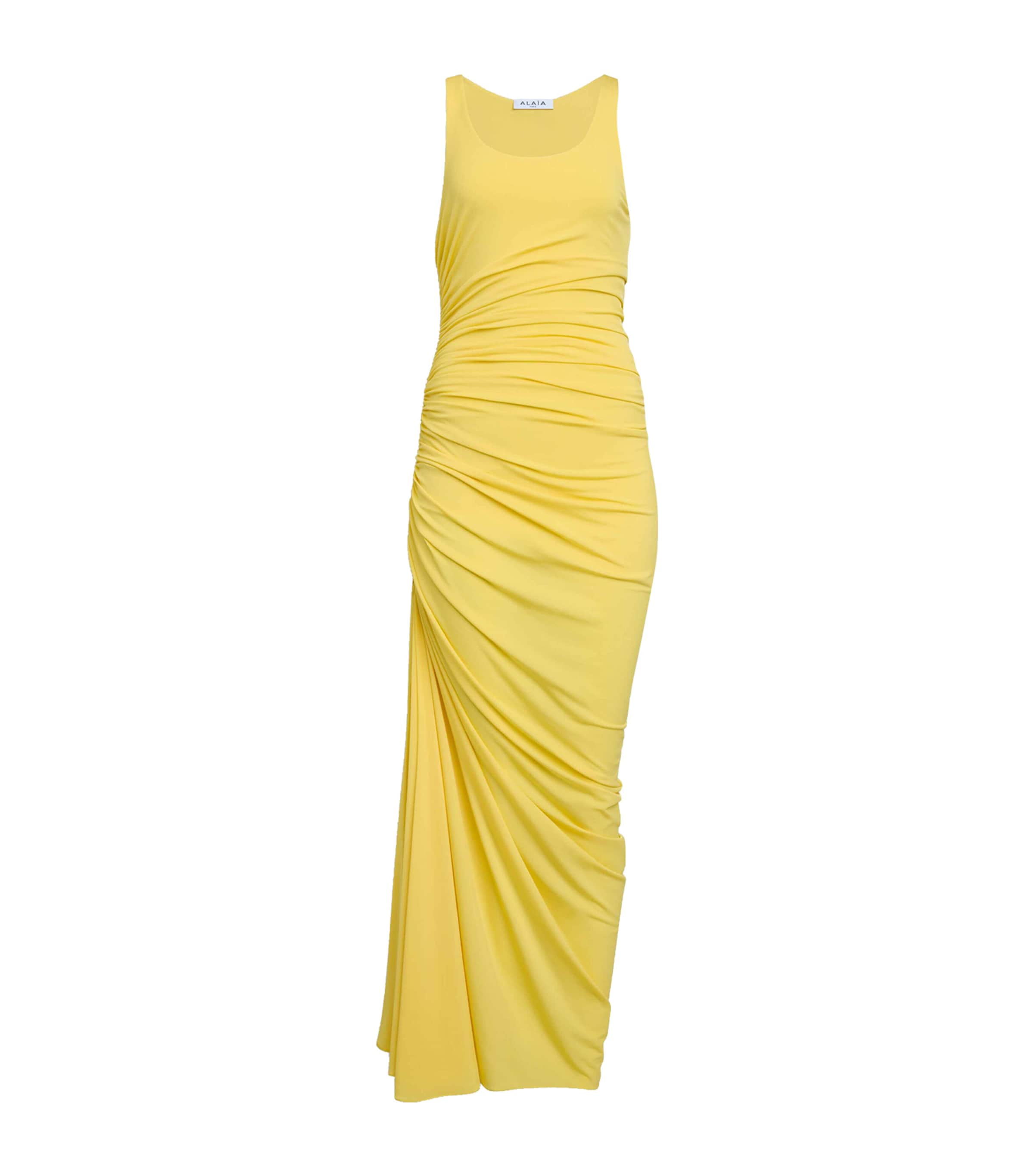 Alaïa Asymmetric Gathered Maxi Dress In Yellow