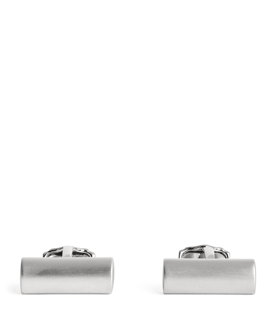 White Bronze-Plated Cylinder and Enamel Cufflinks BLACK Image 1