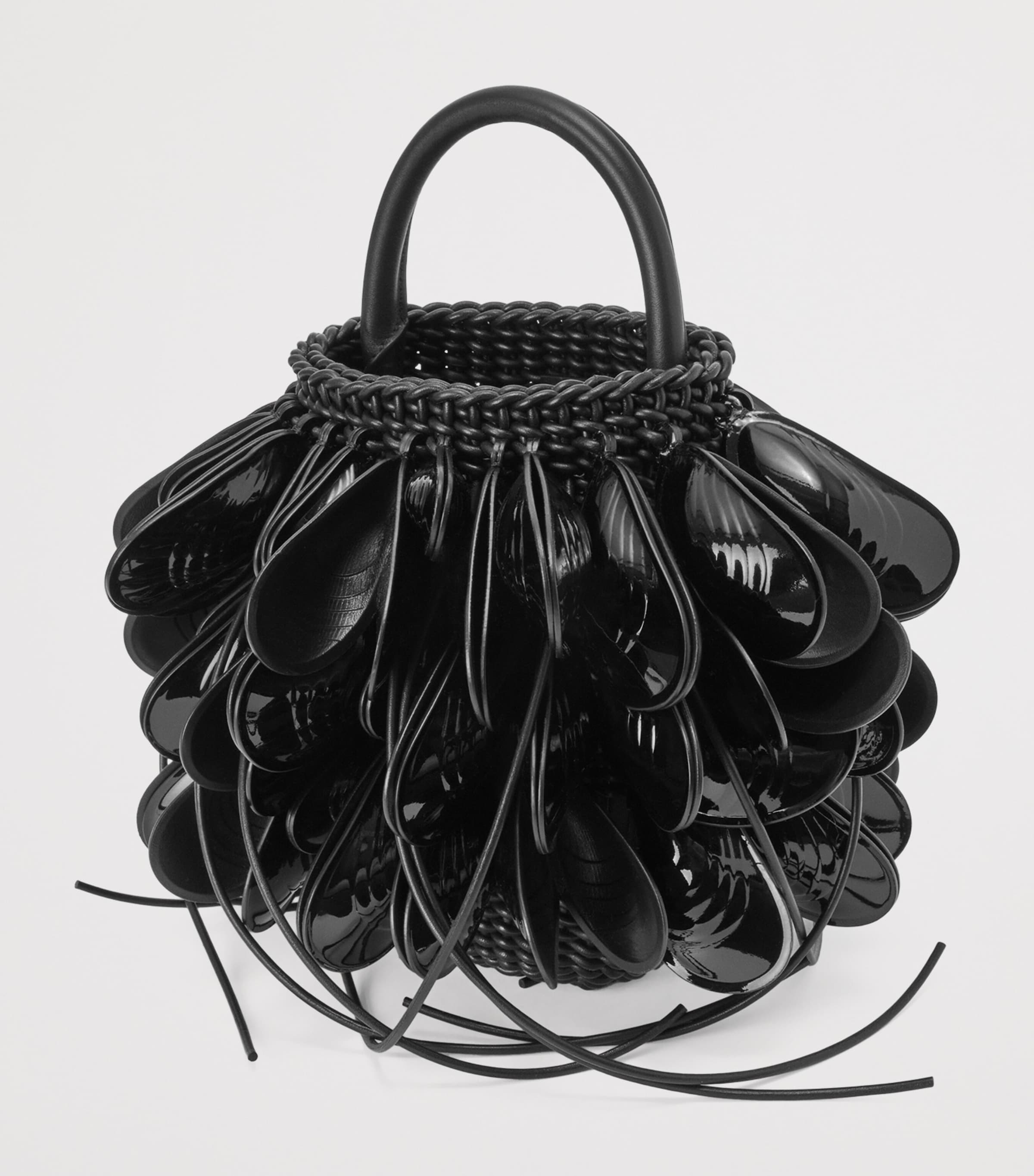 Leather Shell Bucket Bag BLACK Image 6