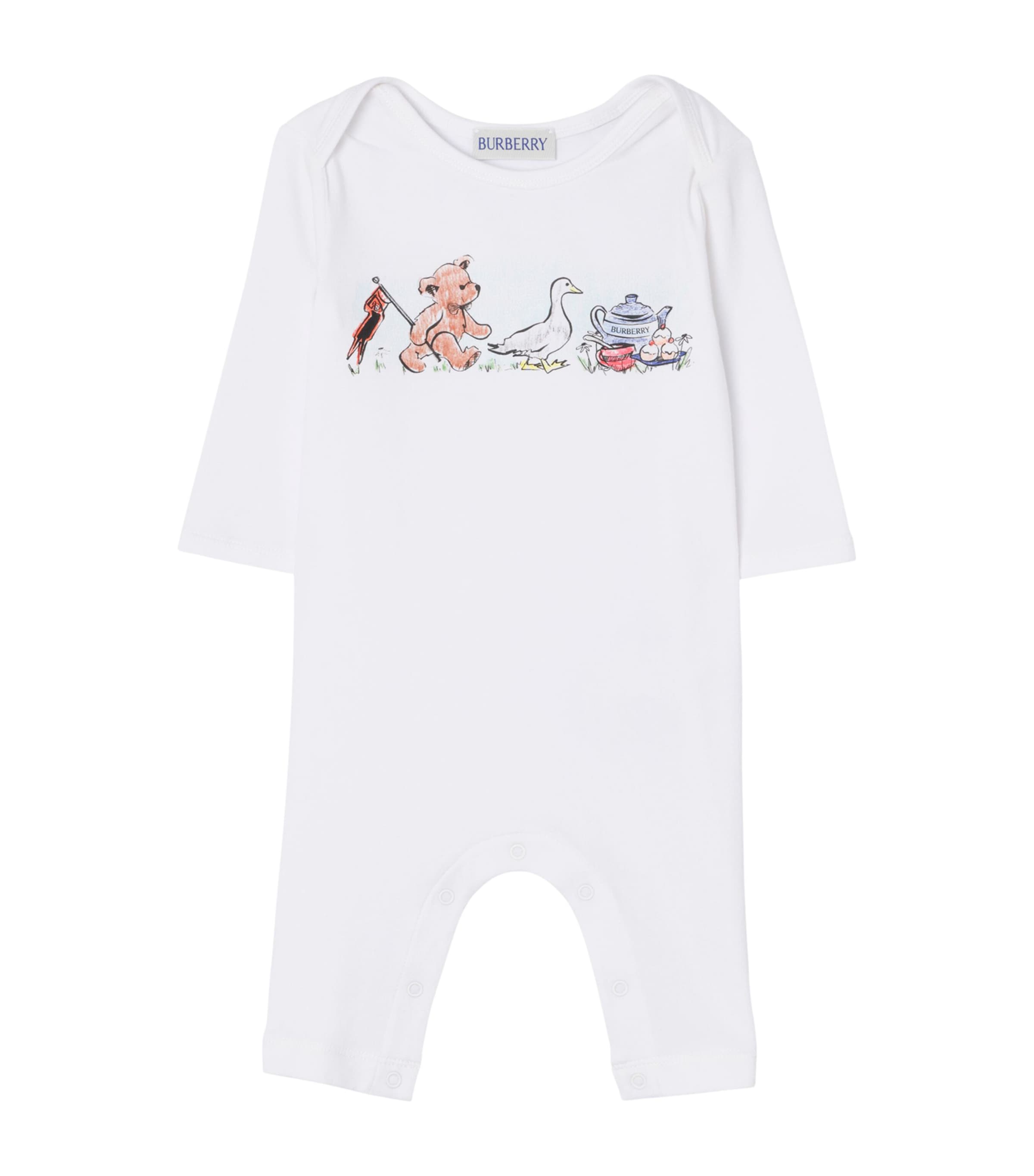 Burberry Kids Stretch-Cotton Thomas Bear and Friends Playsuit (1-18 Months) White Image 1