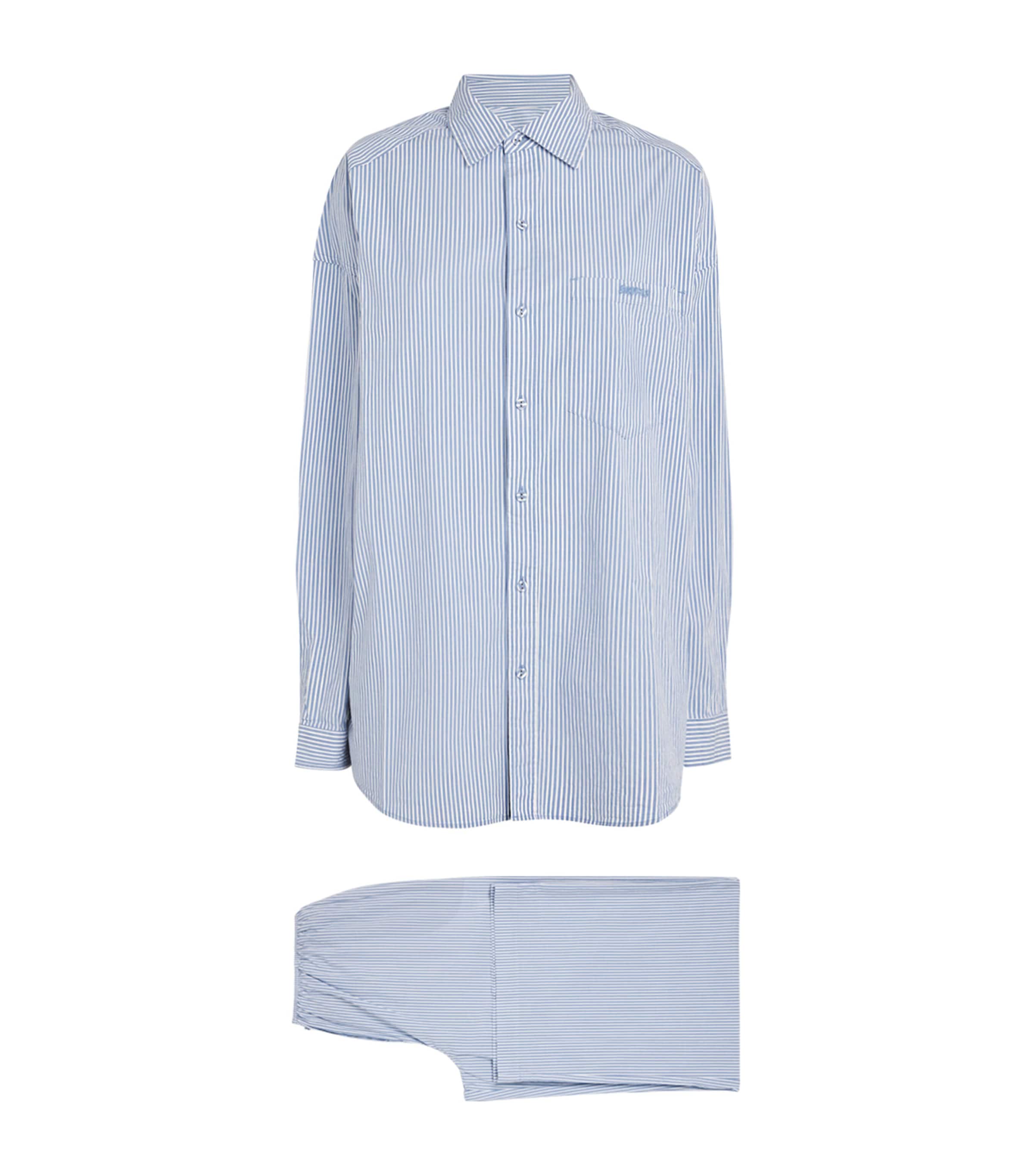 Skims Stretch-cotton Stripe Pyjama Set In Blue