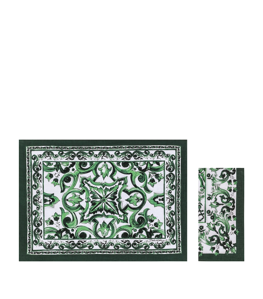 Linen Majolica Placemat and Napkin Set UV013-VERDE FD.BIANC Image 1
