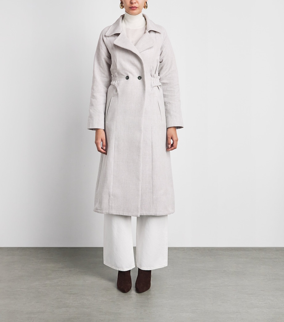 Studio Namnyak Womens Cotton Stripe Taro Trench Coat Grey White Image 4