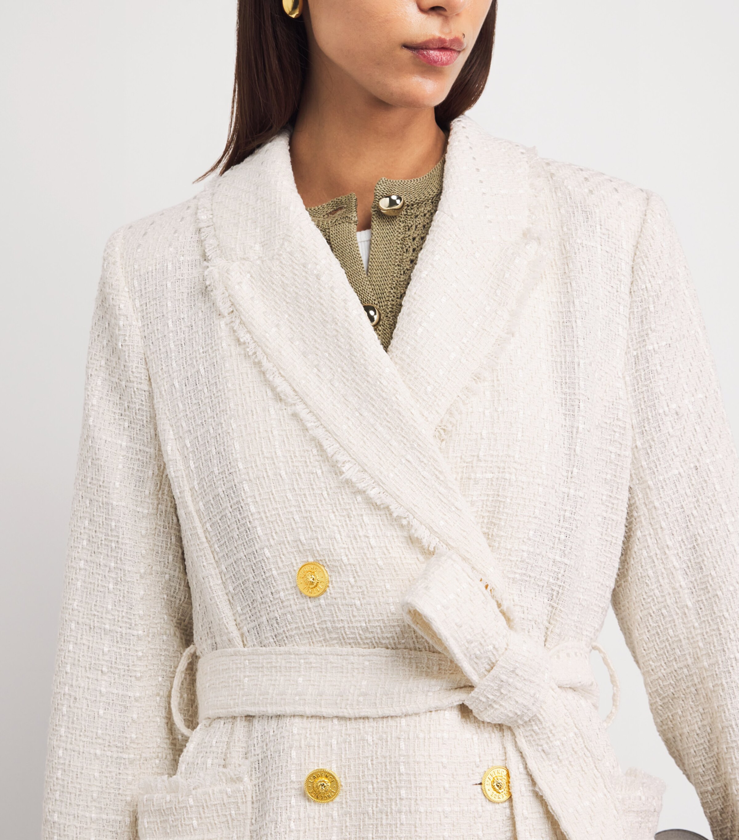 L'Agence Womens Tweed Cooper Overcoat Vintage White Image 3