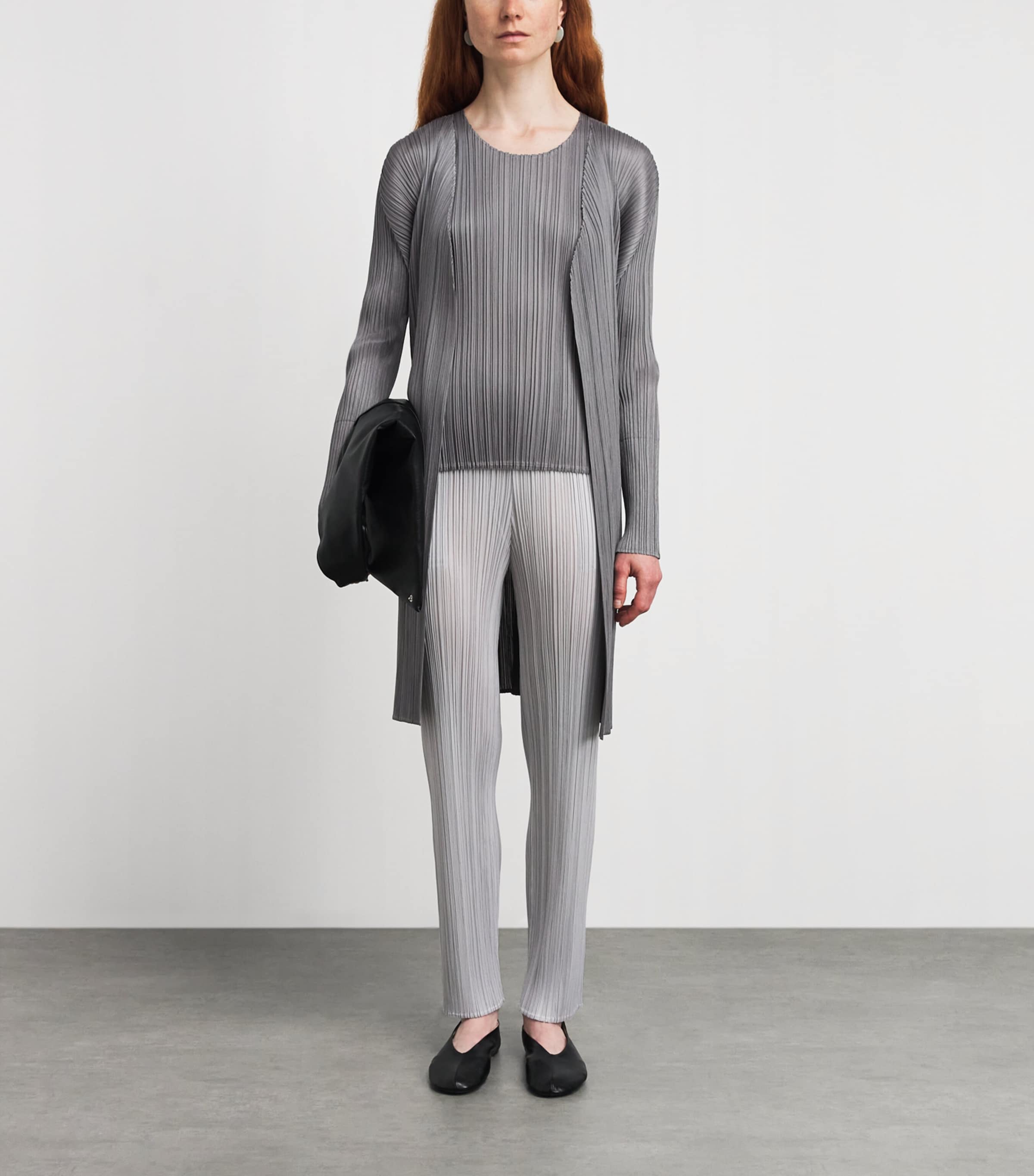 Pleats Please Issey Miyake Grey Basics Longline Cardigan | Harrods US