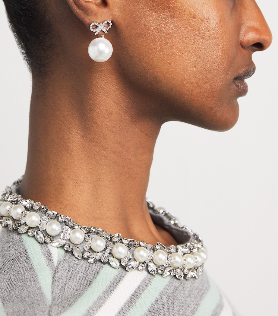 Crystal and Faux Pearl Bow Jacket Earrings SILVER Image 2