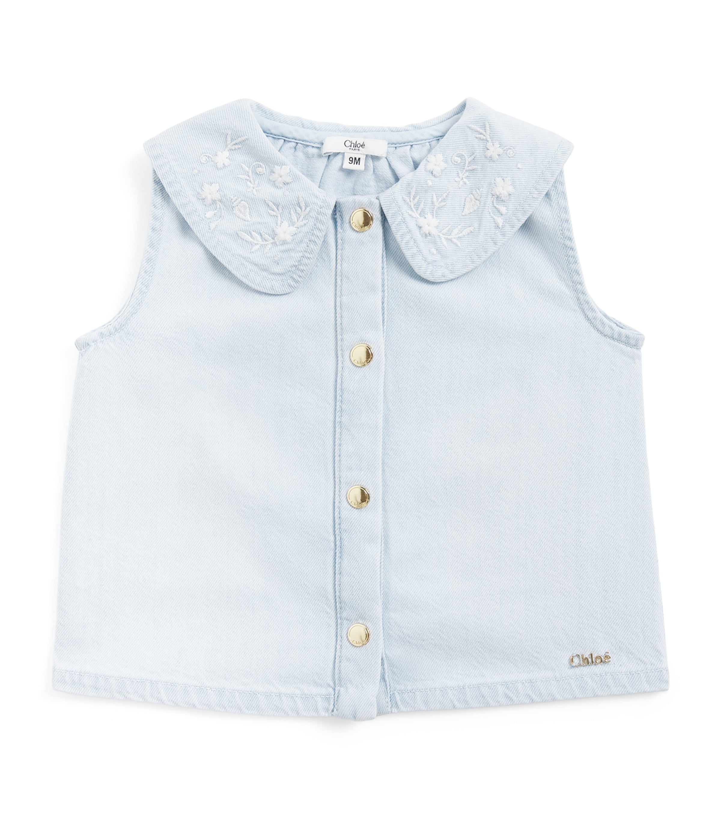 Chloé Kids Denim Embroidered Top (18 Months-3 Years) Image 1