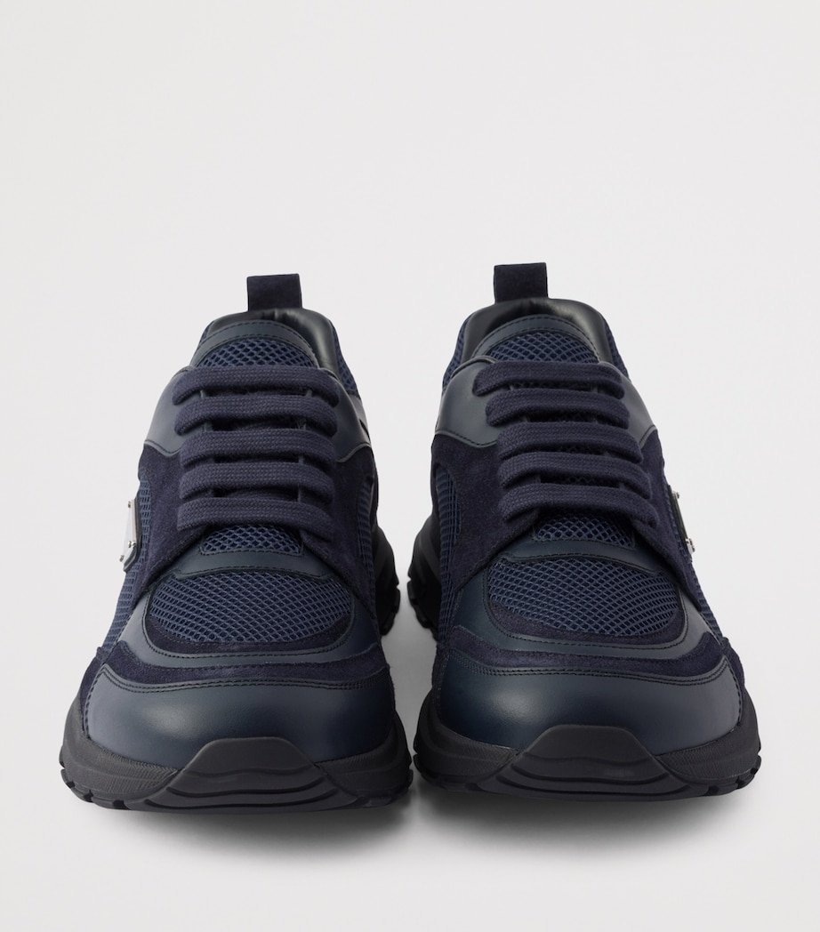 Prada Mens Mesh-Leather Prax Sneakers Blue Image 5