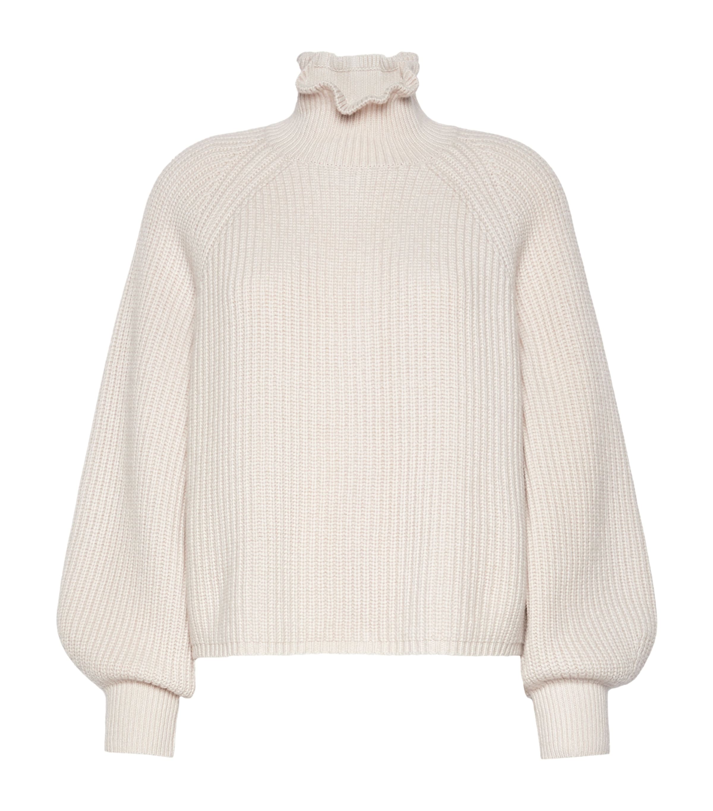 Max Mara Womens Wool-Cashmere Ruffle-Neck Sweater Beige Image 1