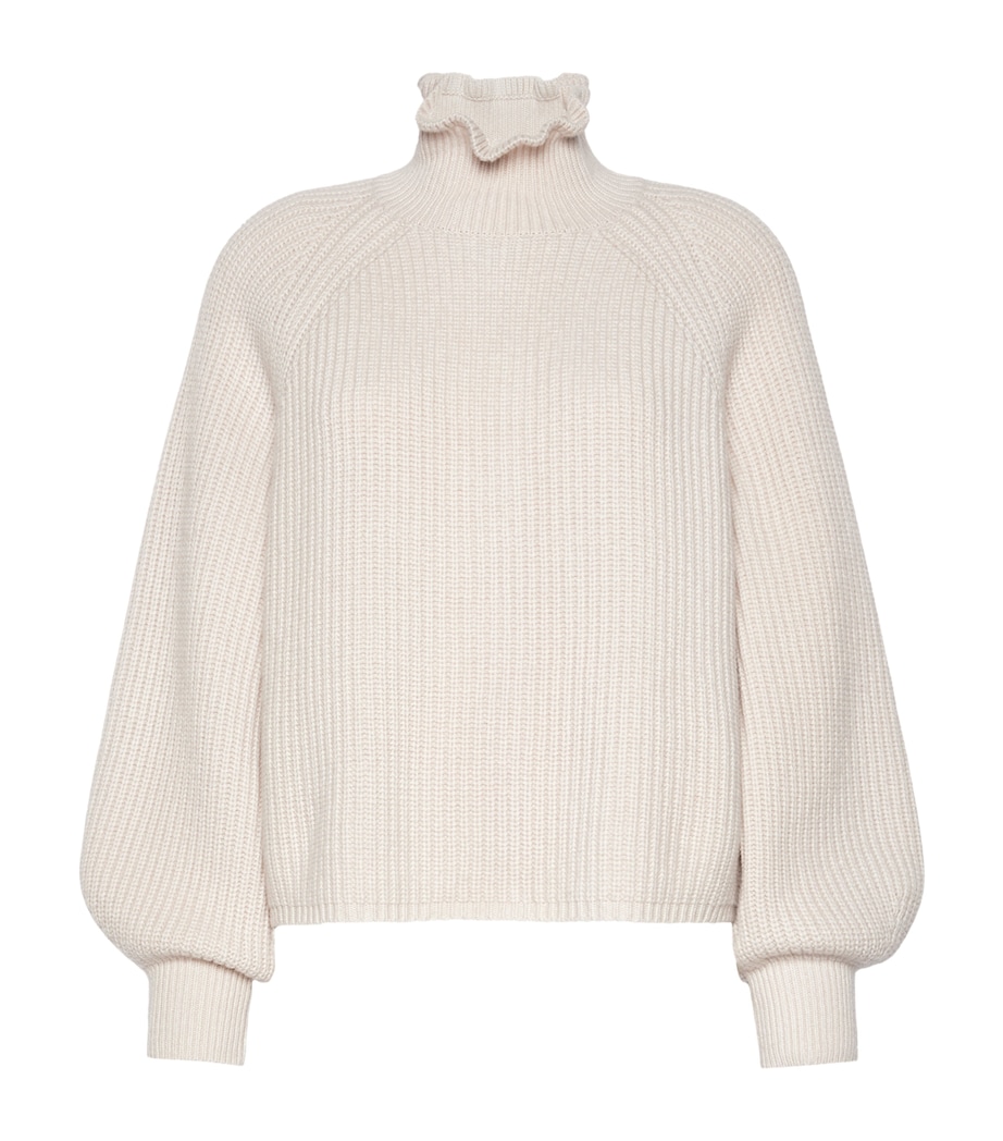 Max Mara Womens Wool-Cashmere Ruffle-Neck Sweater Beige Image 1