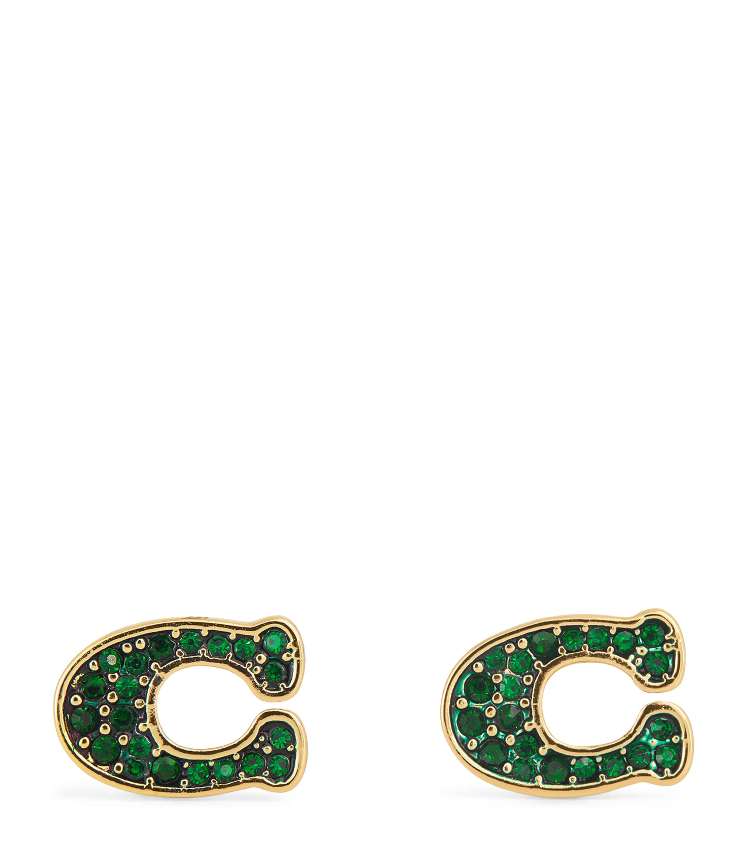 Coach Embellished Monogram Stud Earrings In Green