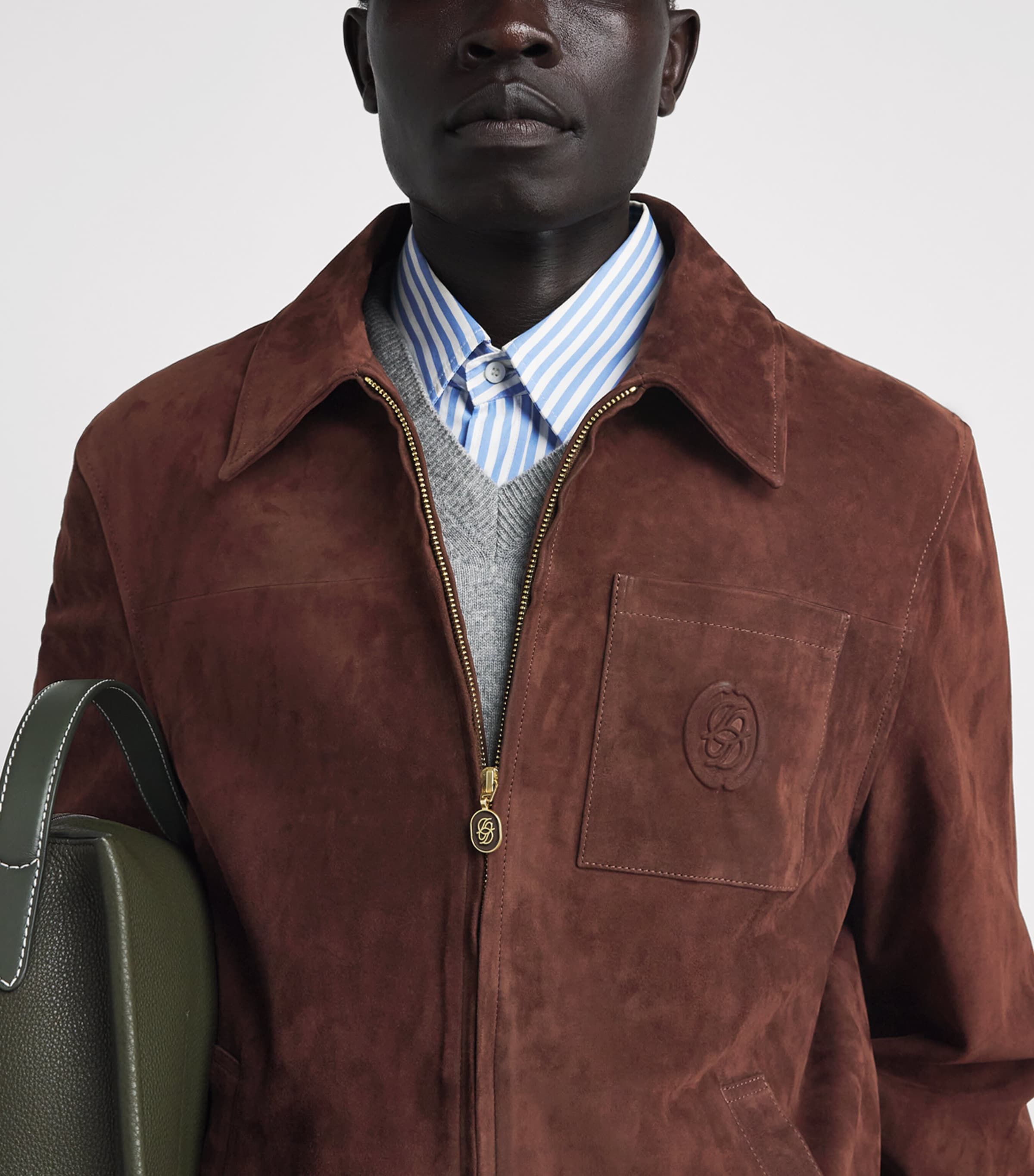 Drôle De Monsieur Mens Suede Zip-Up Jacket Brown Image 3