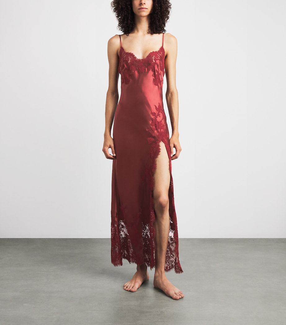 Marjolaine Womens Silk Floral Diane Long Dress Bourgogne Image 2