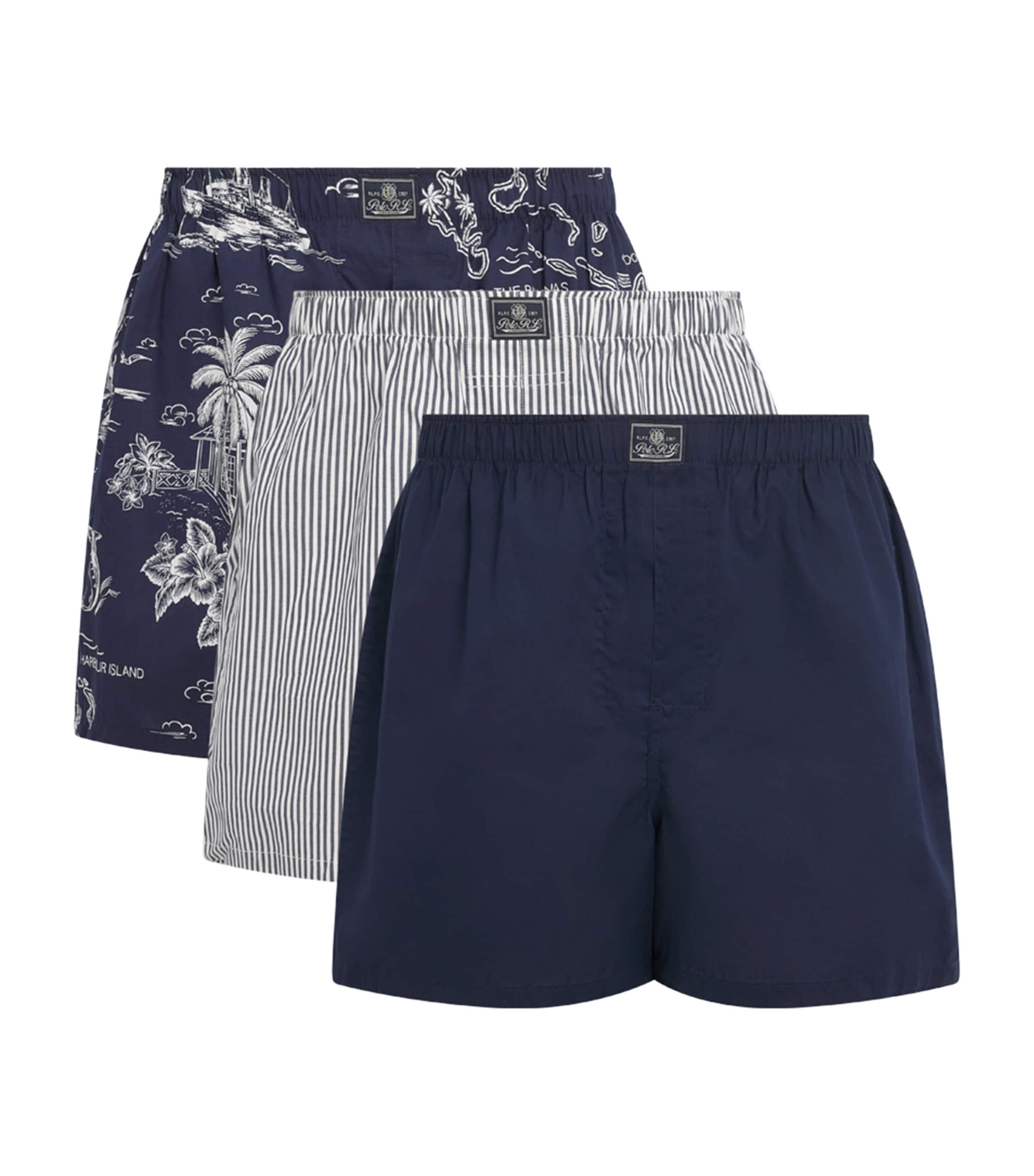 Polo Ralph Lauren Mens Classic Cotton Boxer Shorts (Pack Of 3) Navy/stripe/brwaiian Image 1