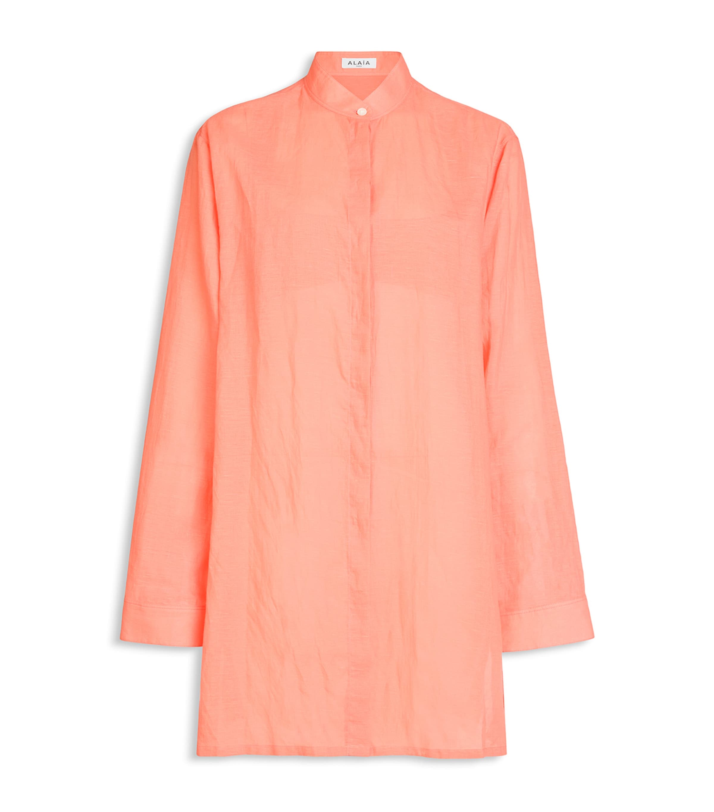 Alaïa Womens Cotton-Linen Tie Detail Shirt Coral Image 3