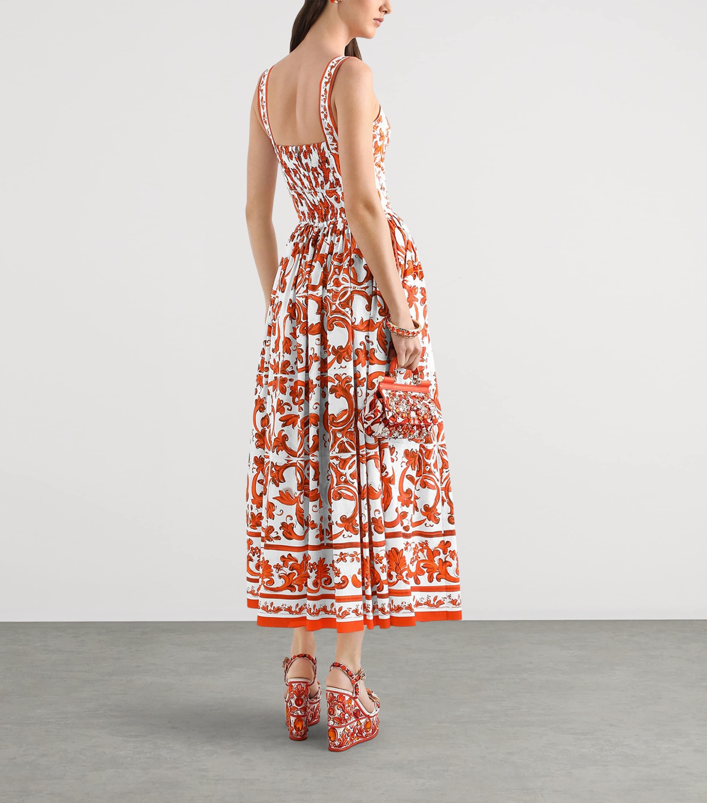 Dolce&Gabbana Womens Cotton Majolica Print Midi Dress Combined Colou Image 2