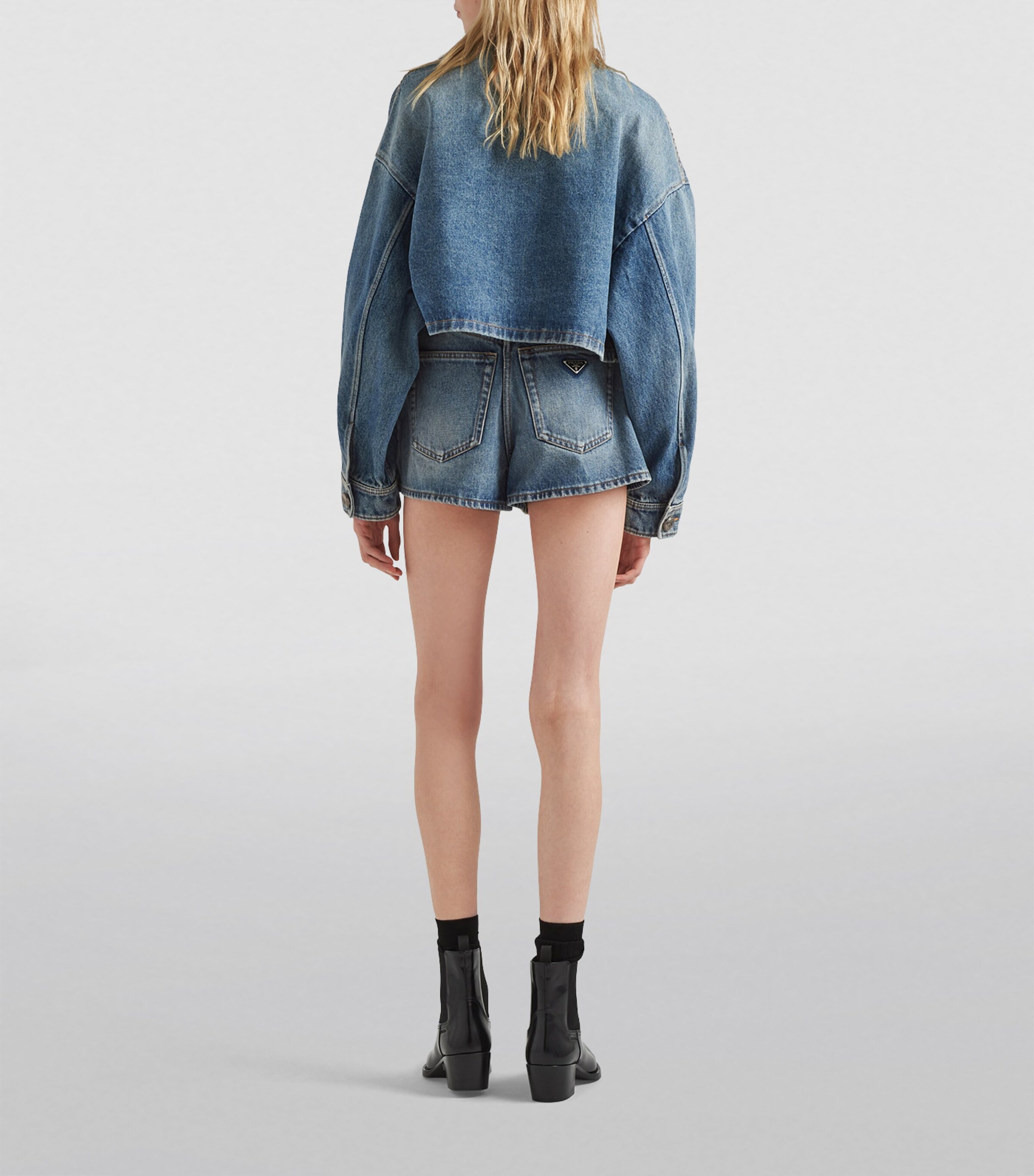 Prada Womens Denim High-Waisted Shorts Image 4