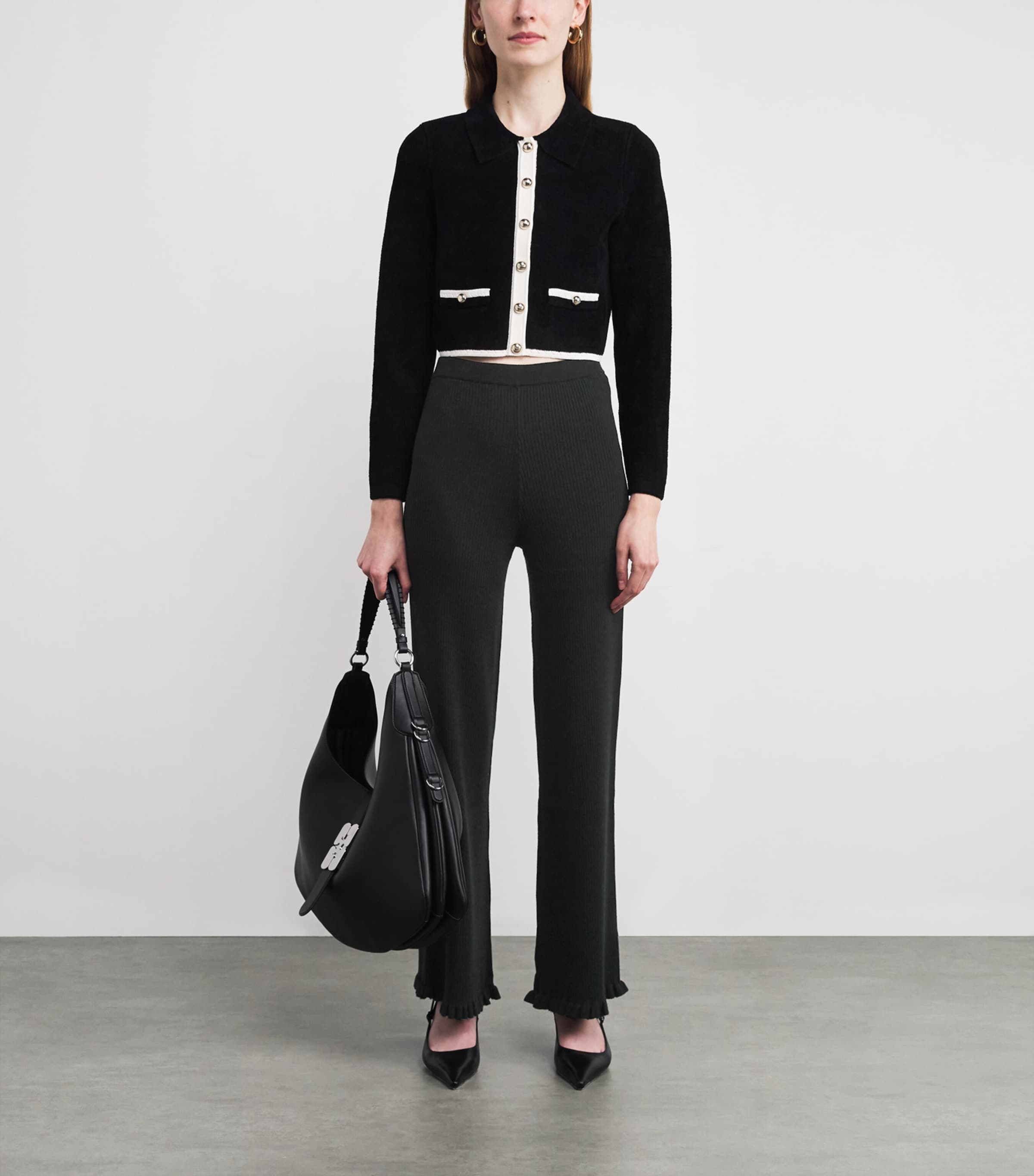 Flared Knit Trousers BLACK Image 2